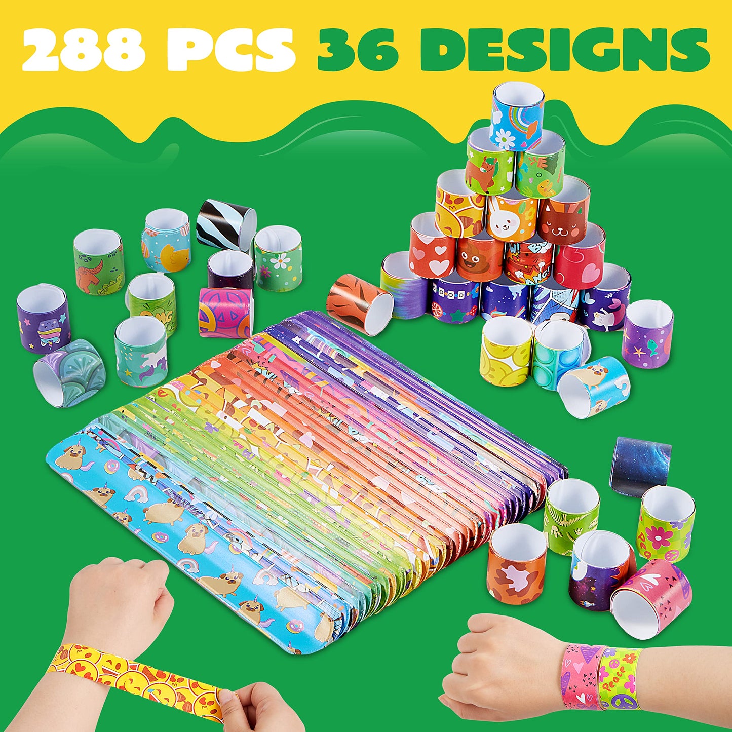 JOYIN 288 Pcs Valentine Slap Bracelets for Kids – 36 Designs, Party Favors