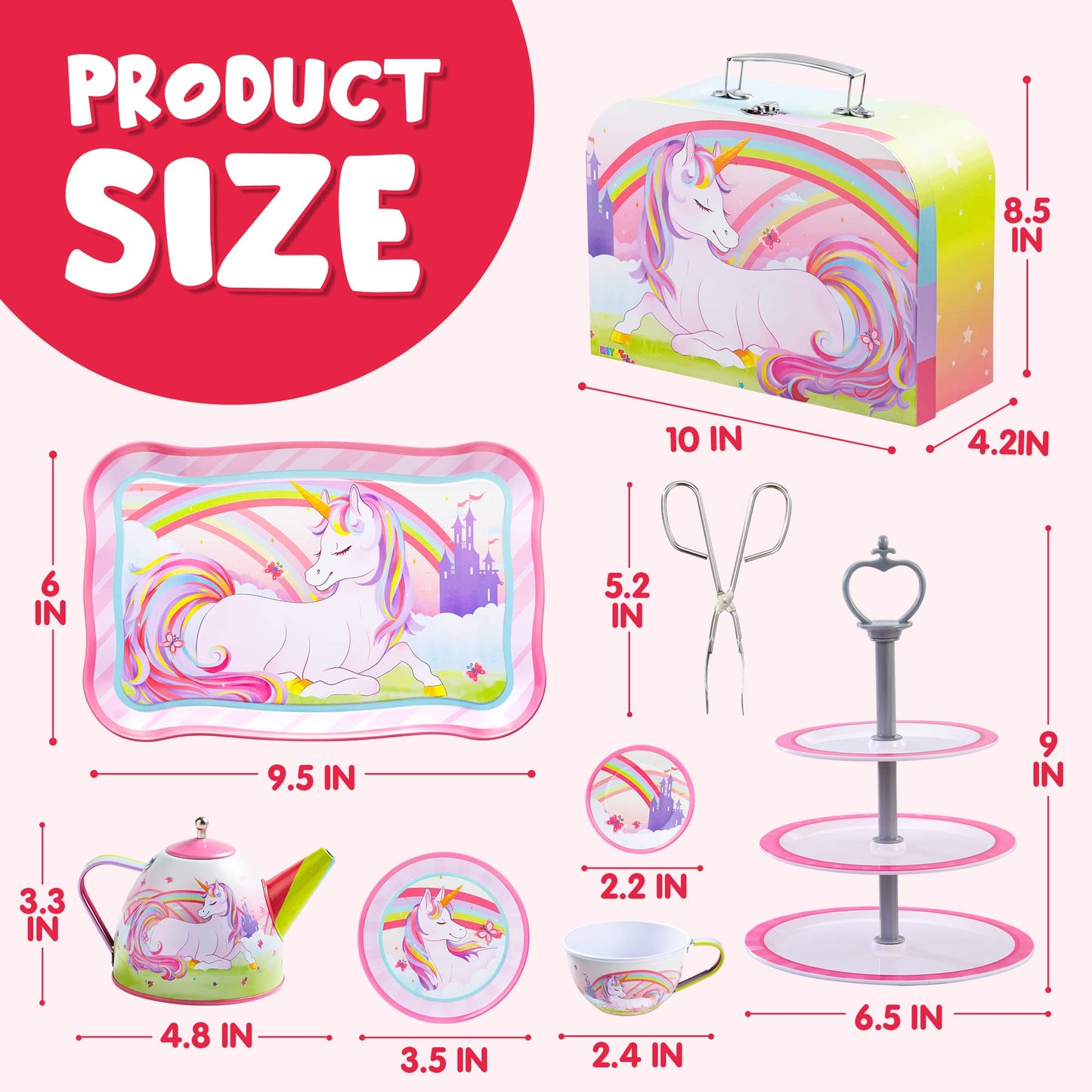 JOYIN 35-Pc Unicorn Tea Party Set for Kids – Pretend Teapot & Accessories
