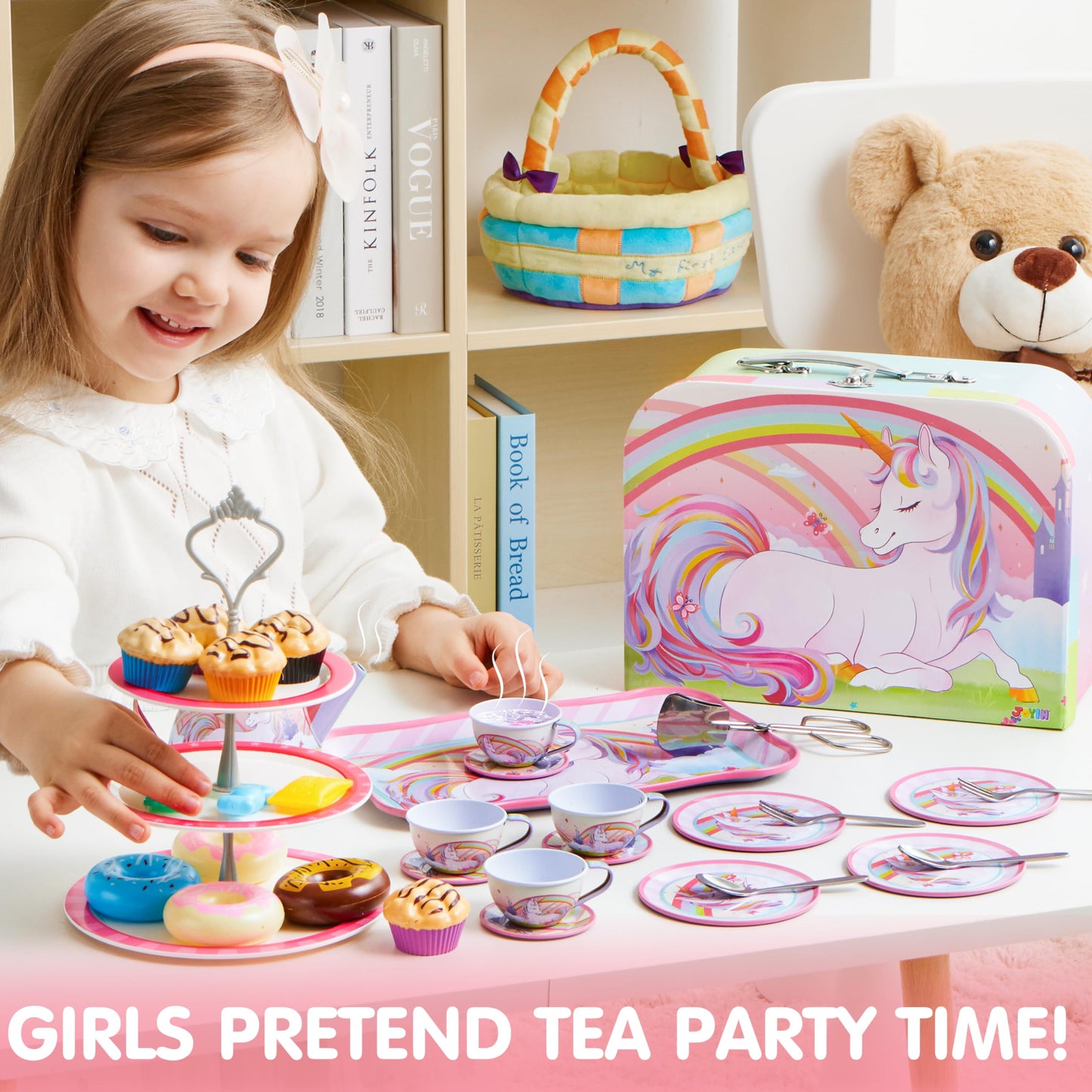 JOYIN 35-Pc Unicorn Tea Party Set for Kids – Pretend Teapot & Accessories