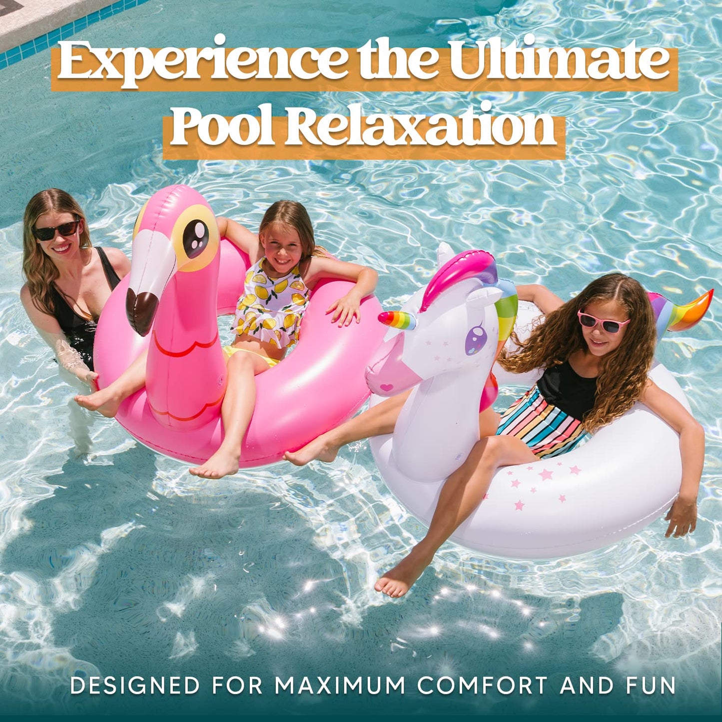 JOYIN 2-Pack Flamingo & Unicorn Pool Floats – Large Inflatable Tubes for Adults & Kids