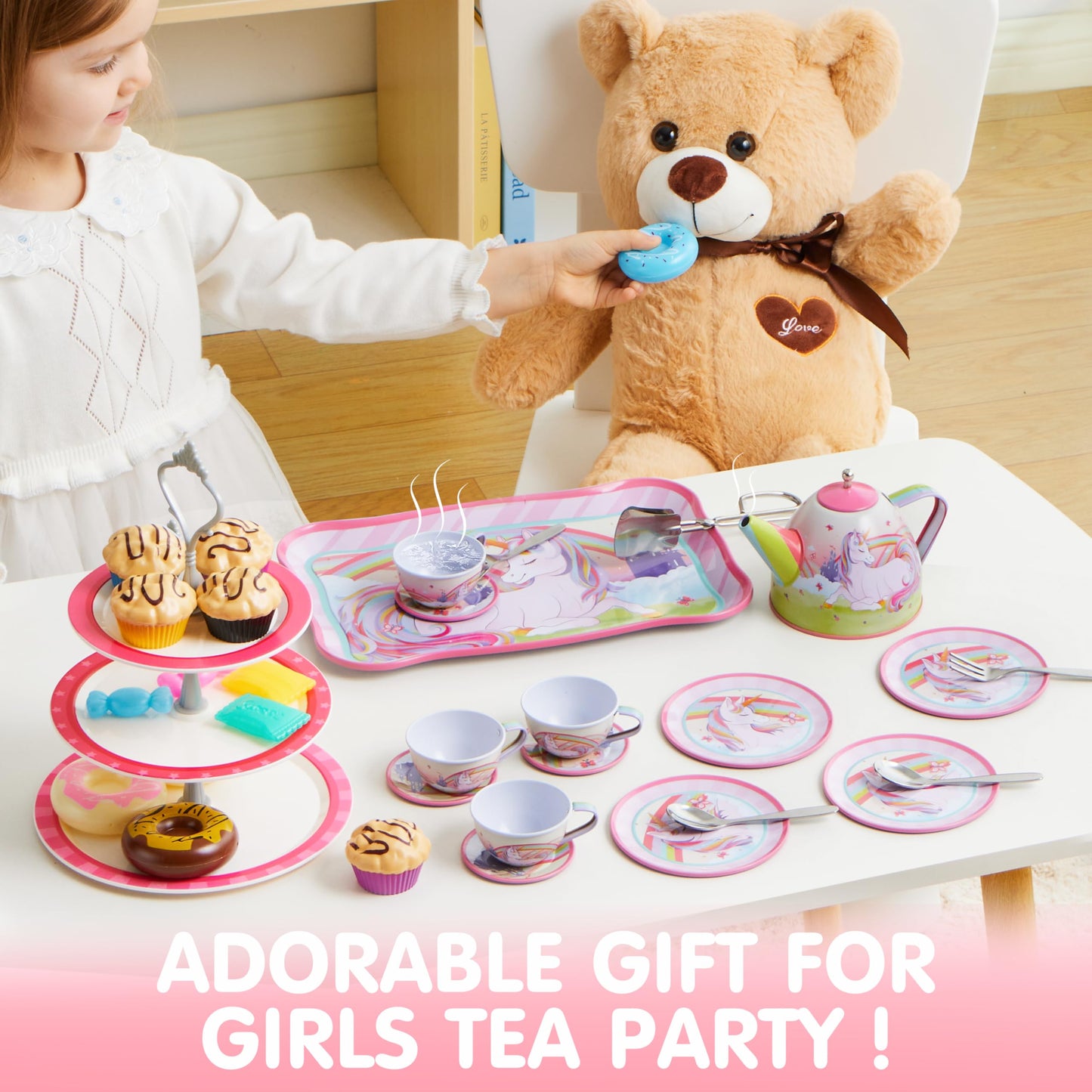 JOYIN 35-Pc Unicorn Tea Party Set for Kids – Pretend Teapot & Accessories
