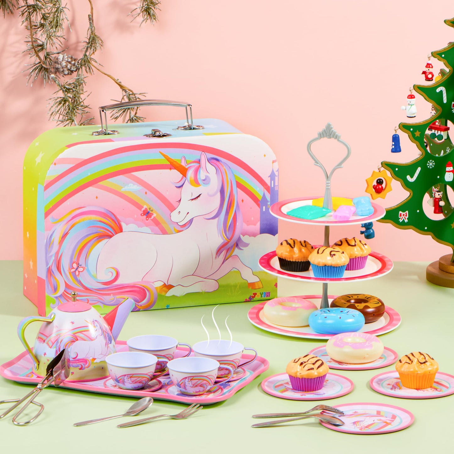 JOYIN 35-Pc Unicorn Tea Party Set for Kids – Pretend Teapot & Accessories
