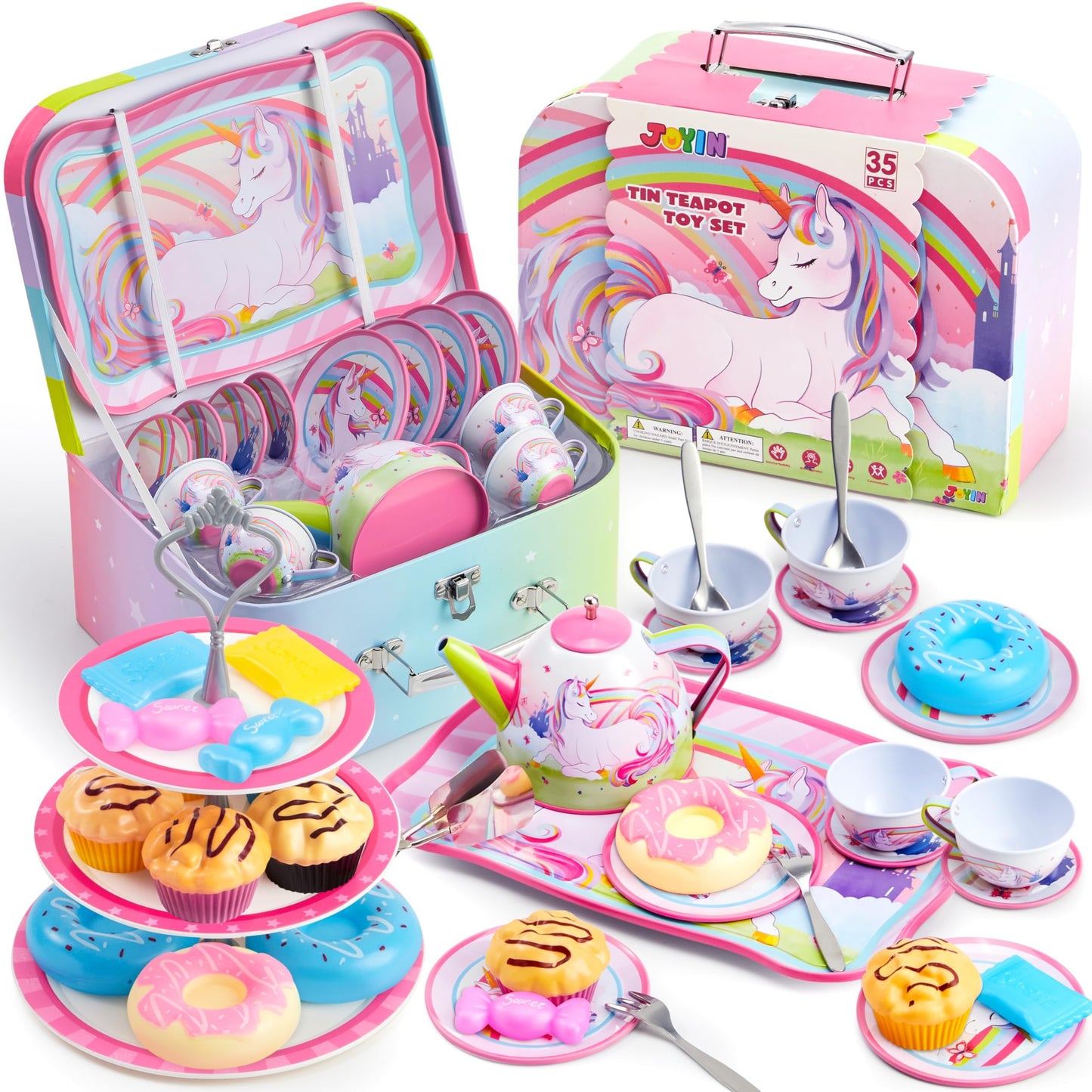 JOYIN 35-Pc Unicorn Tea Party Set for Kids – Pretend Teapot & Accessories