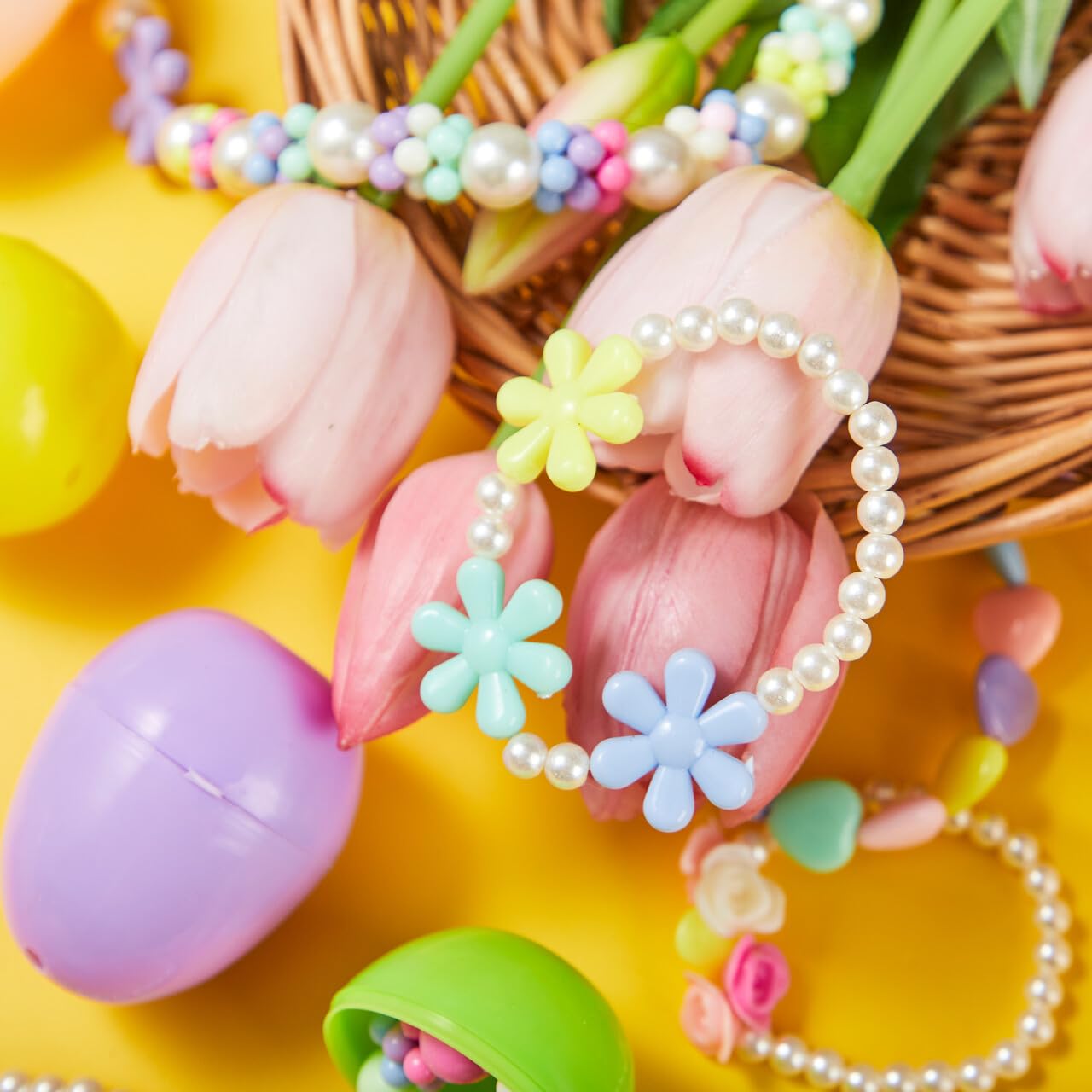 JOYIN 12-Pack Prefilled Easter Eggs with Jewelry Toys – 24 Necklaces & Bracelets for Kids