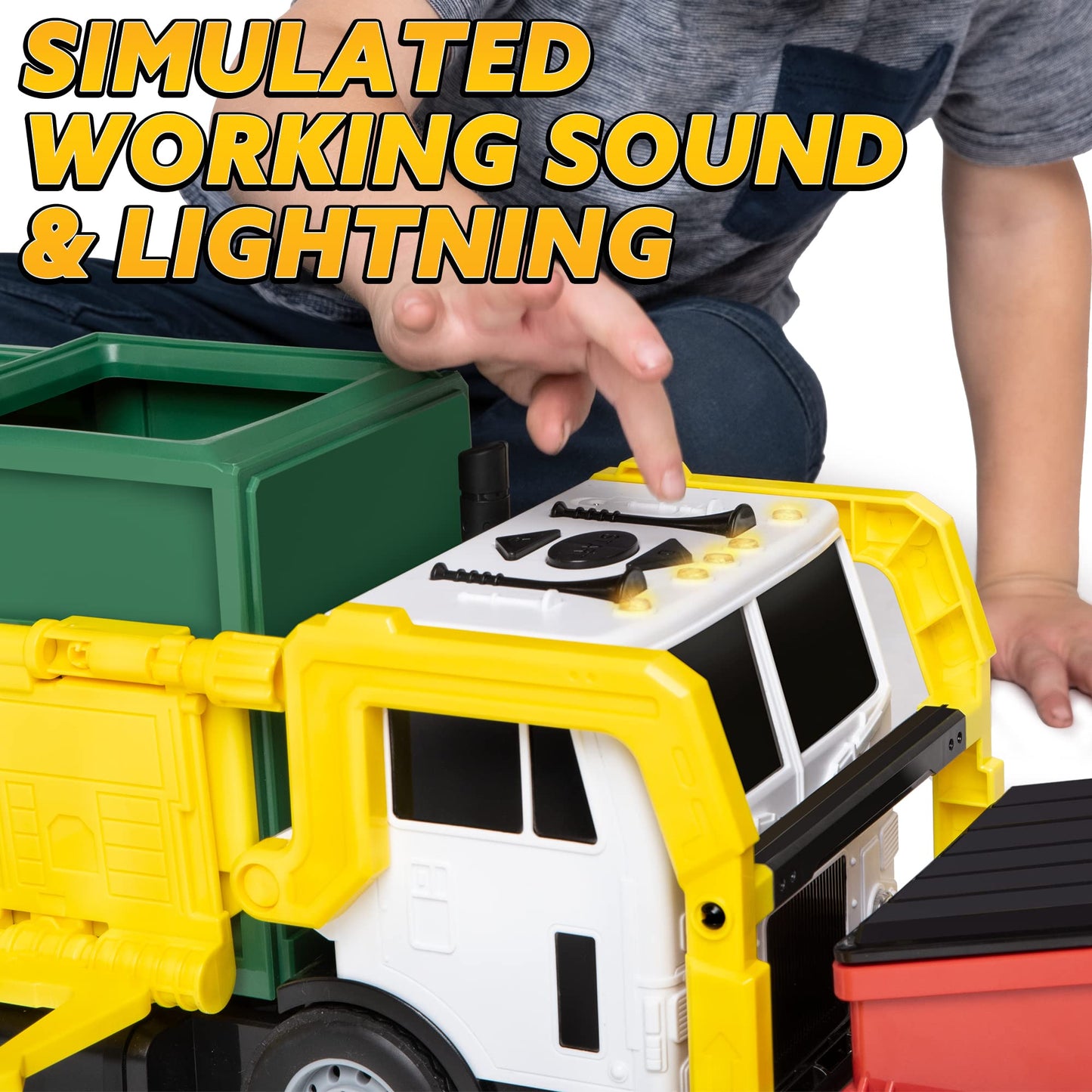 JOYIN Large Friction-Powered Garbage Truck Toy Set with Dumpster, Bins & Learning Cards