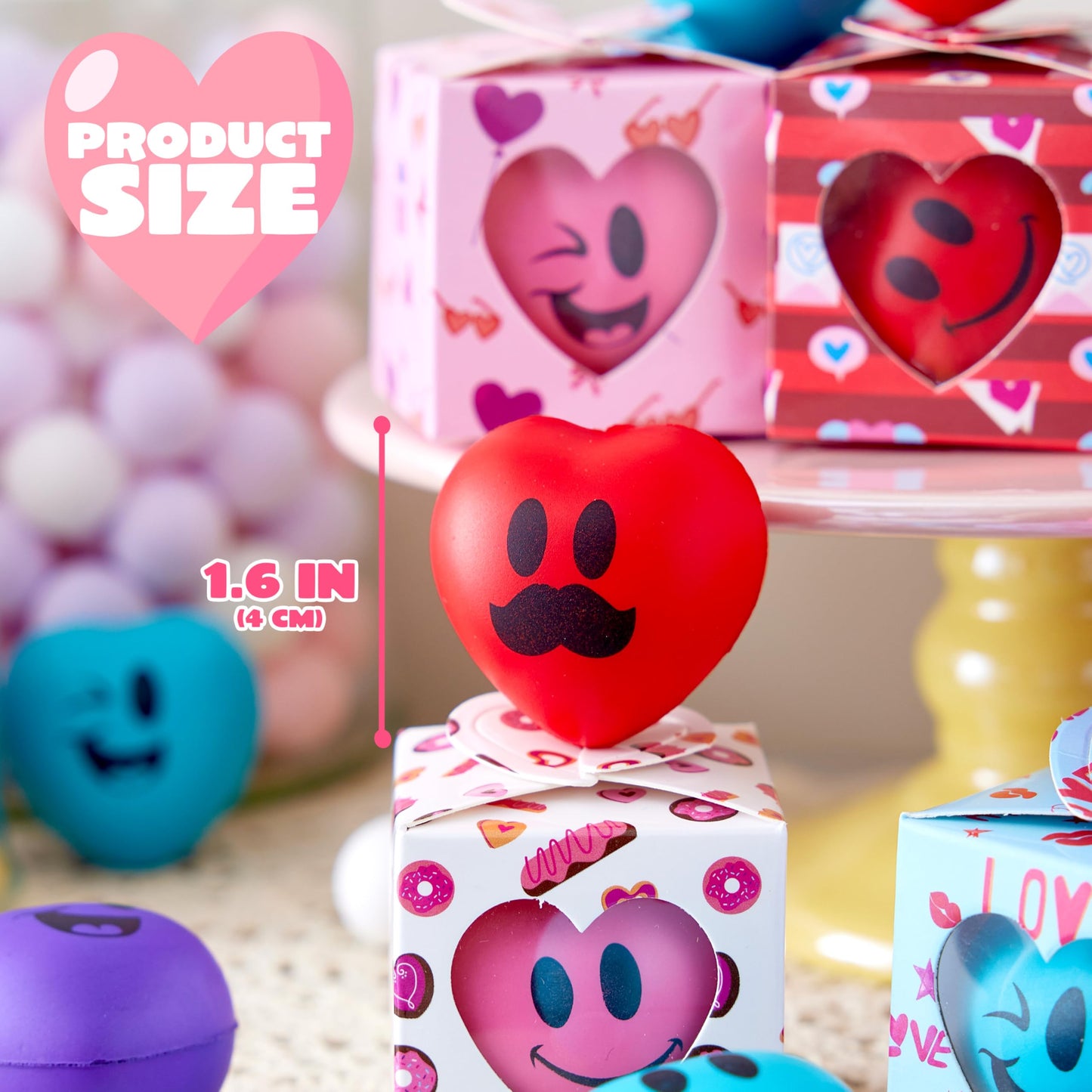 JOYIN 28 Pcs Valentine Heart Stress Balls with Gift Boxes – Classroom Rewards & Party Favors