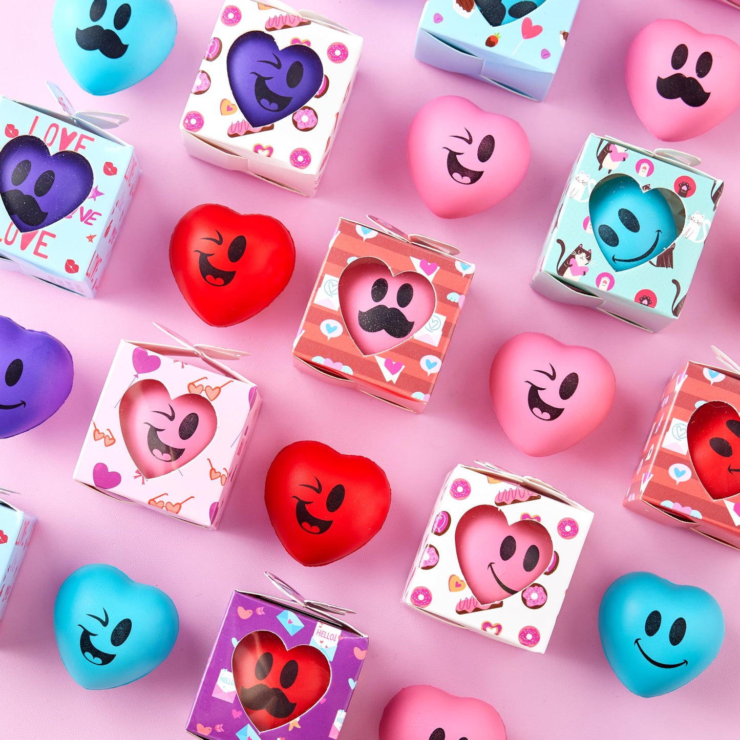 JOYIN 28 Pcs Valentine Heart Stress Balls with Gift Boxes – Classroom Rewards & Party Favors