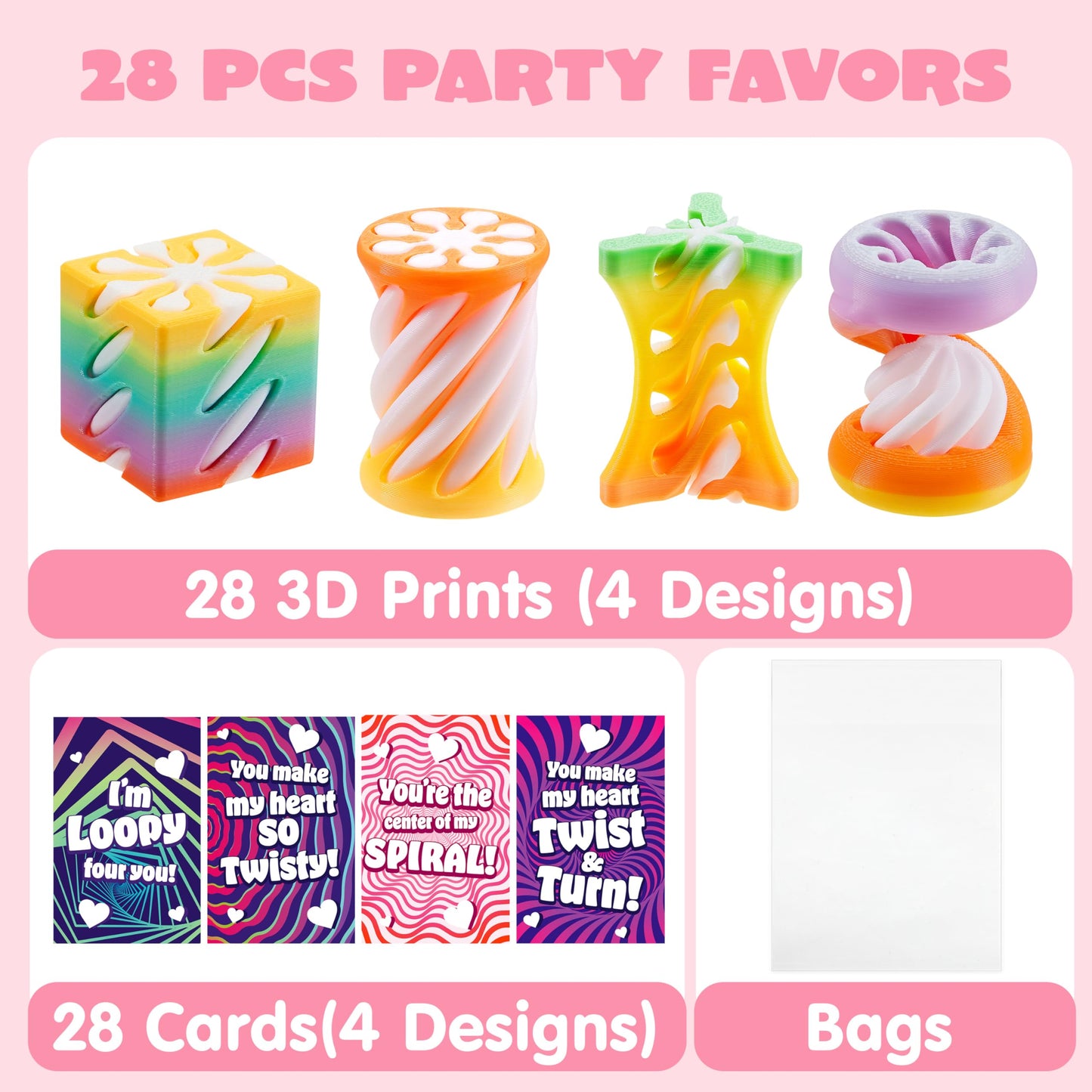 JOYIN 28 Pcs Valentines Day Gift: Impossible Spiral Cone Fidget Toy with Cards