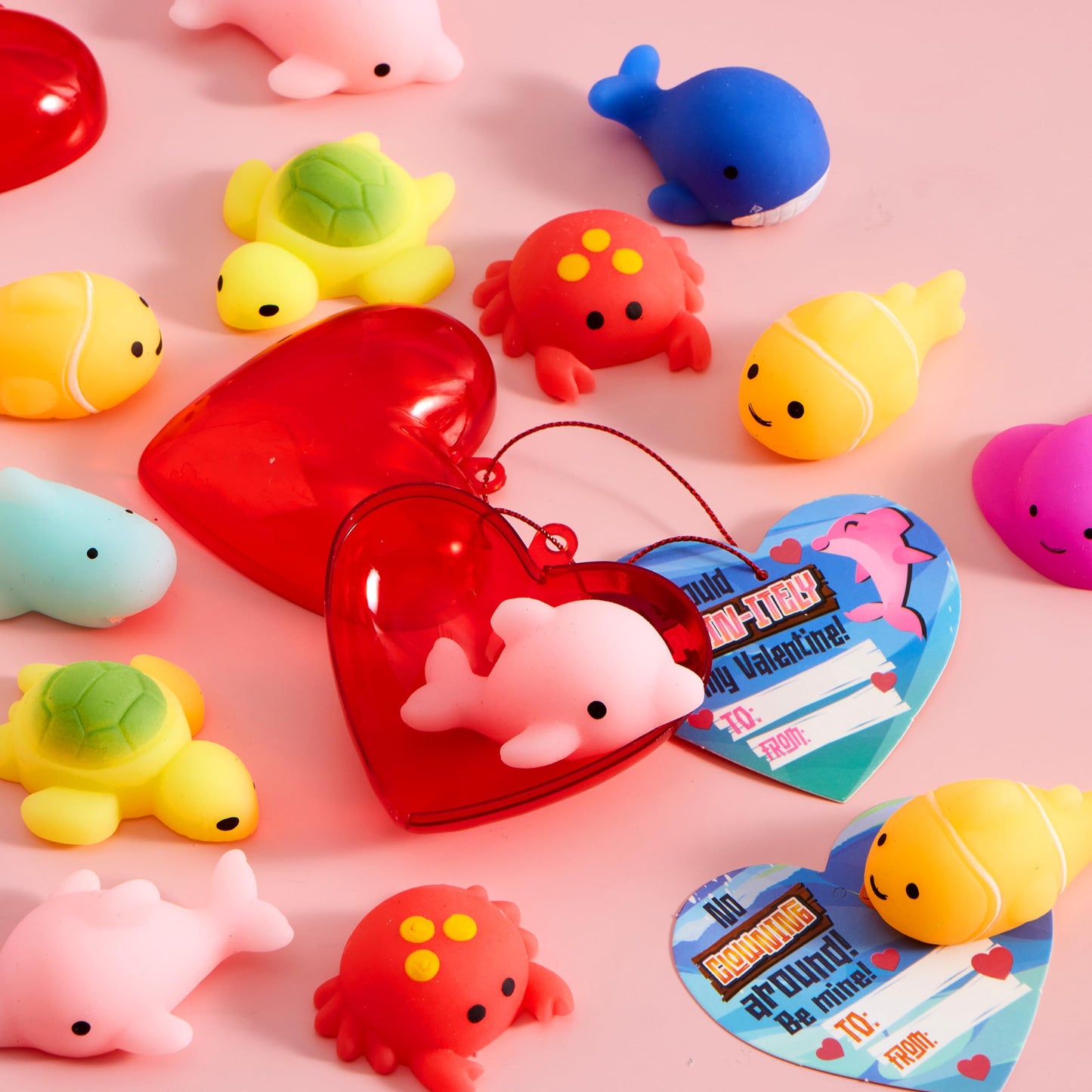 JOYIN 28-Pack Valentines Day Gifts for Kids | Sea Animals Mochi Squishy Toys & Heart Cards