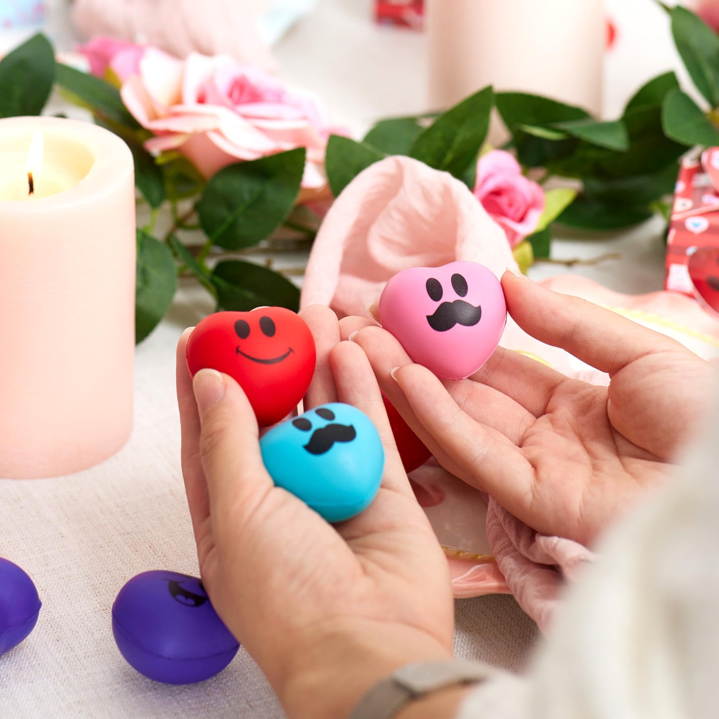 JOYIN 28 Pcs Valentine Heart Stress Balls with Gift Boxes – Classroom Rewards & Party Favors