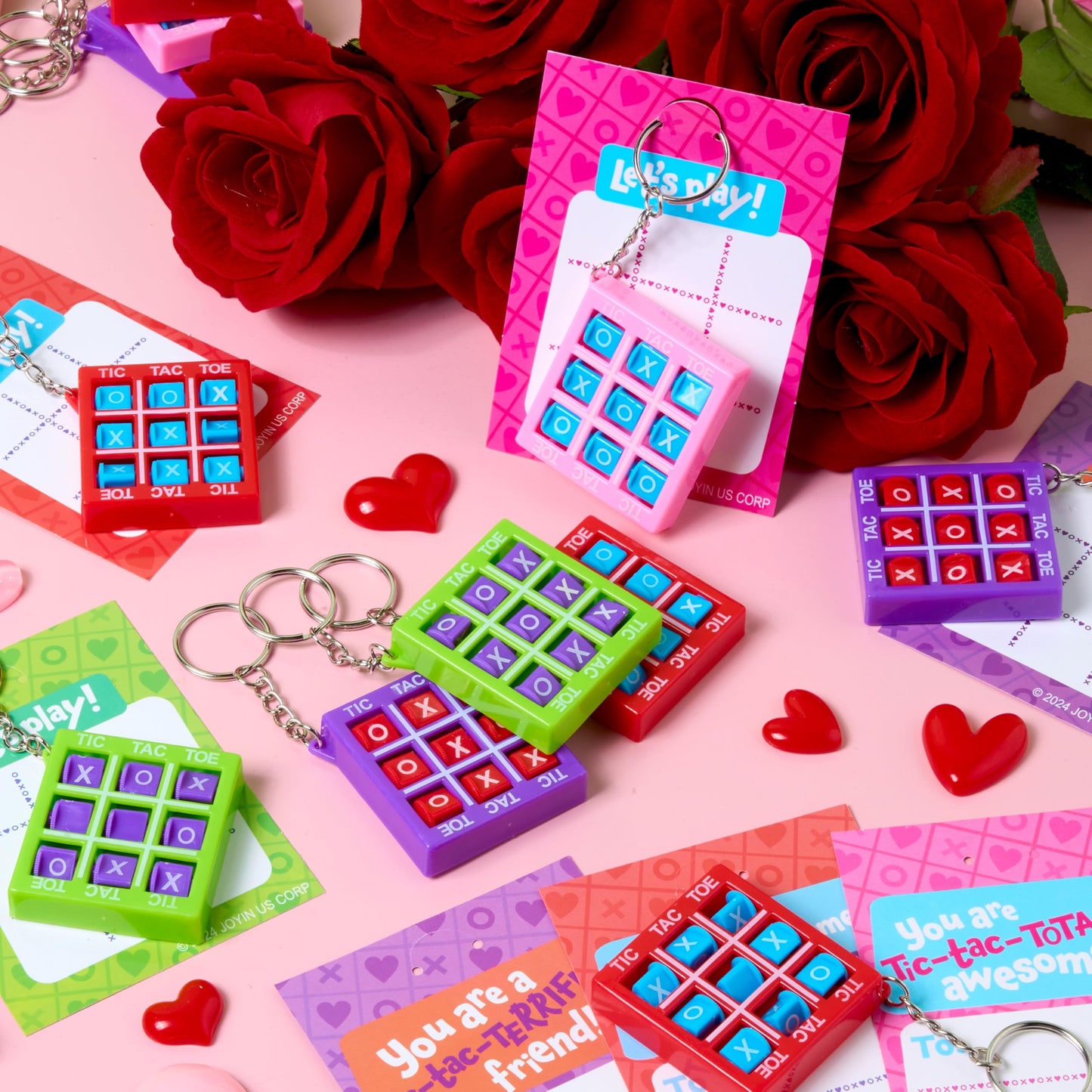 JOYIN 36-Piece Valentines Tic-Tac-Toe Keychains with Greeting Cards