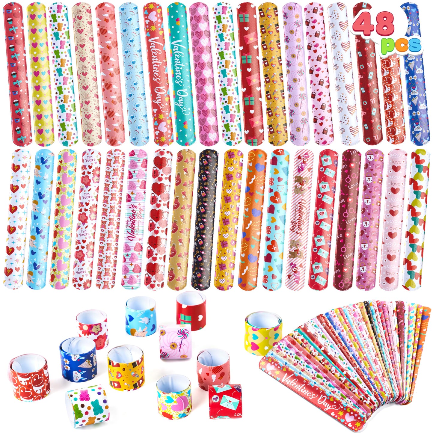 JOYIN 48 Pcs Valentine Slap Bracelets Bulk – Kids Classroom Gifts
