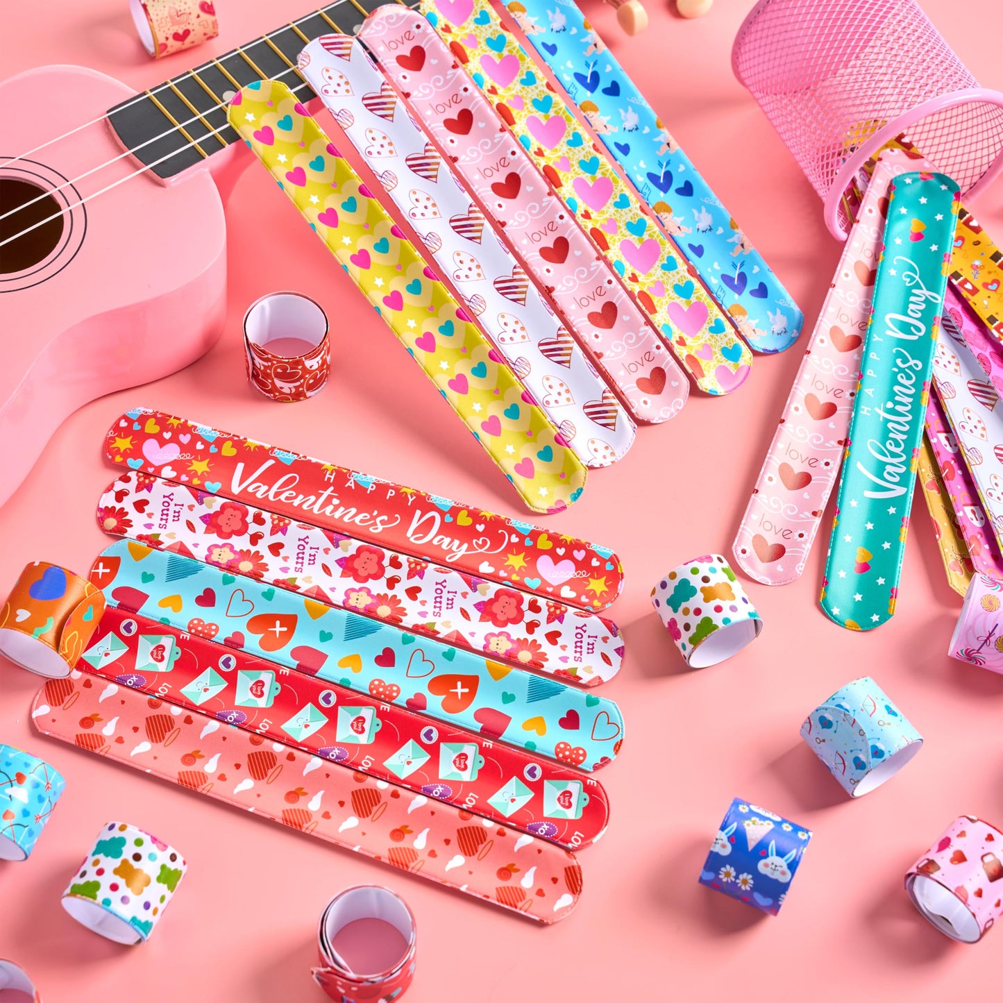 JOYIN 48 Pcs Valentine Slap Bracelets Bulk – Kids Classroom Gifts