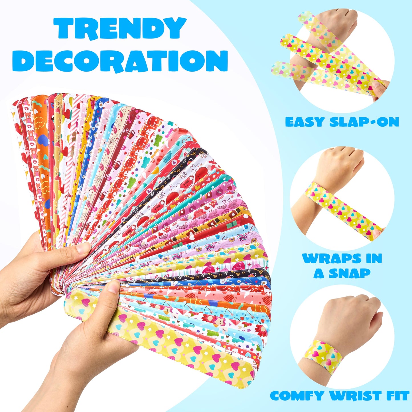 JOYIN 48 Pcs Valentine Slap Bracelets Bulk – Kids Classroom Gifts