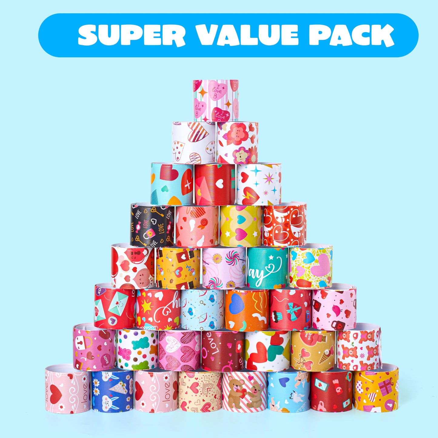 JOYIN 48 Pcs Valentine Slap Bracelets Bulk – Kids Classroom Gifts