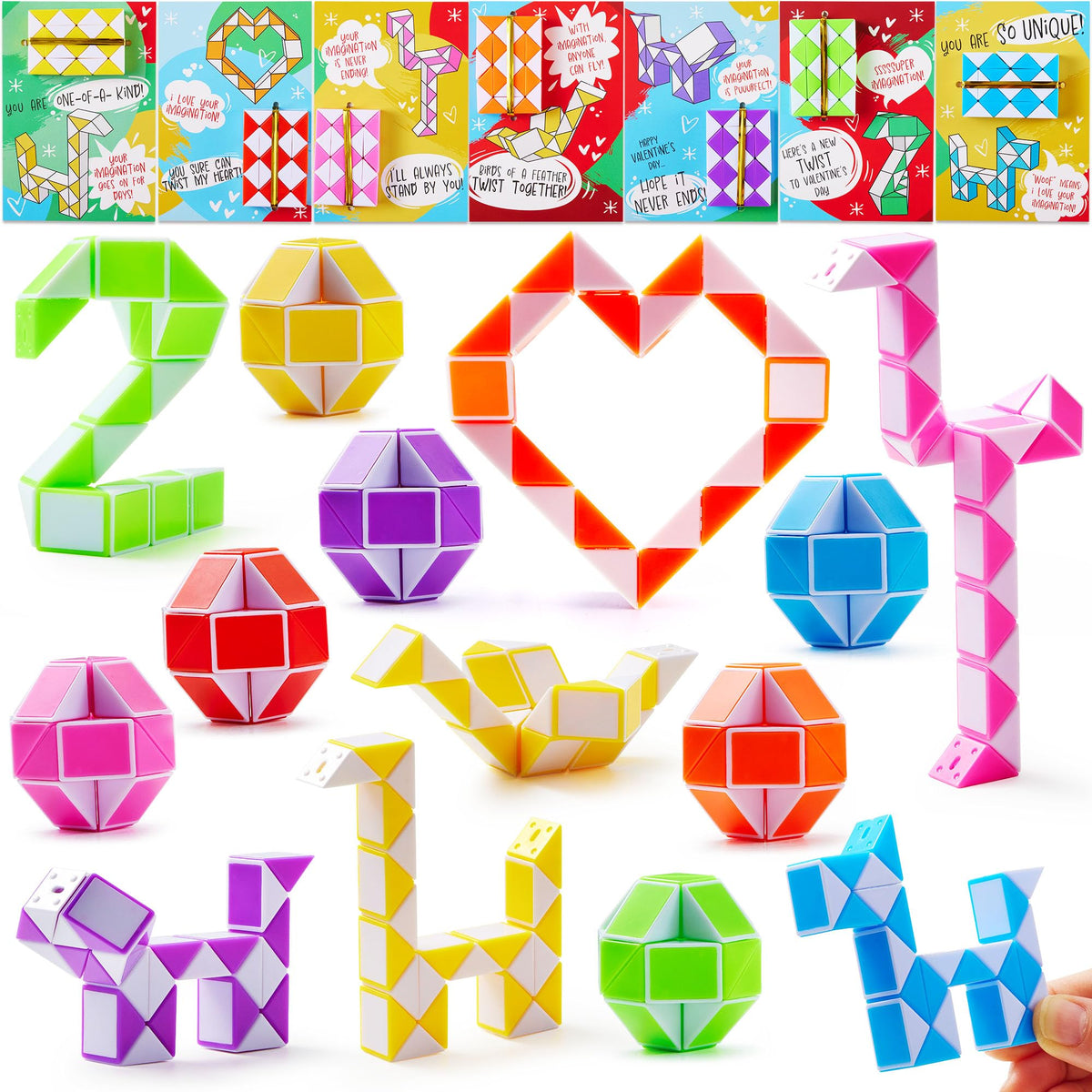 JOYIN 28-Pack Valentine's Day Cards with Snake Twist Toys – Classroom Prizes & Party Favors