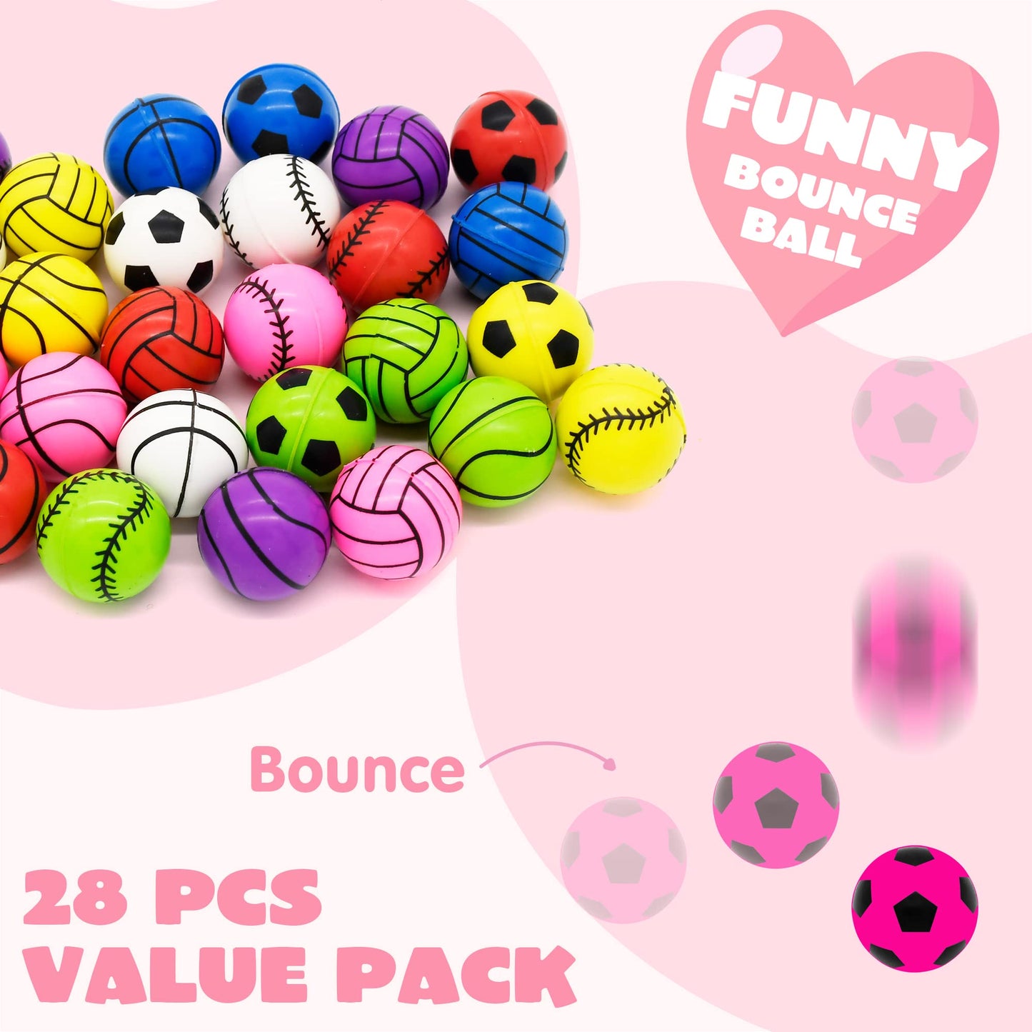JOYIN 28-Pack Kids Valentine Sports Bouncy Balls with Heart Cases & Valentine Cards