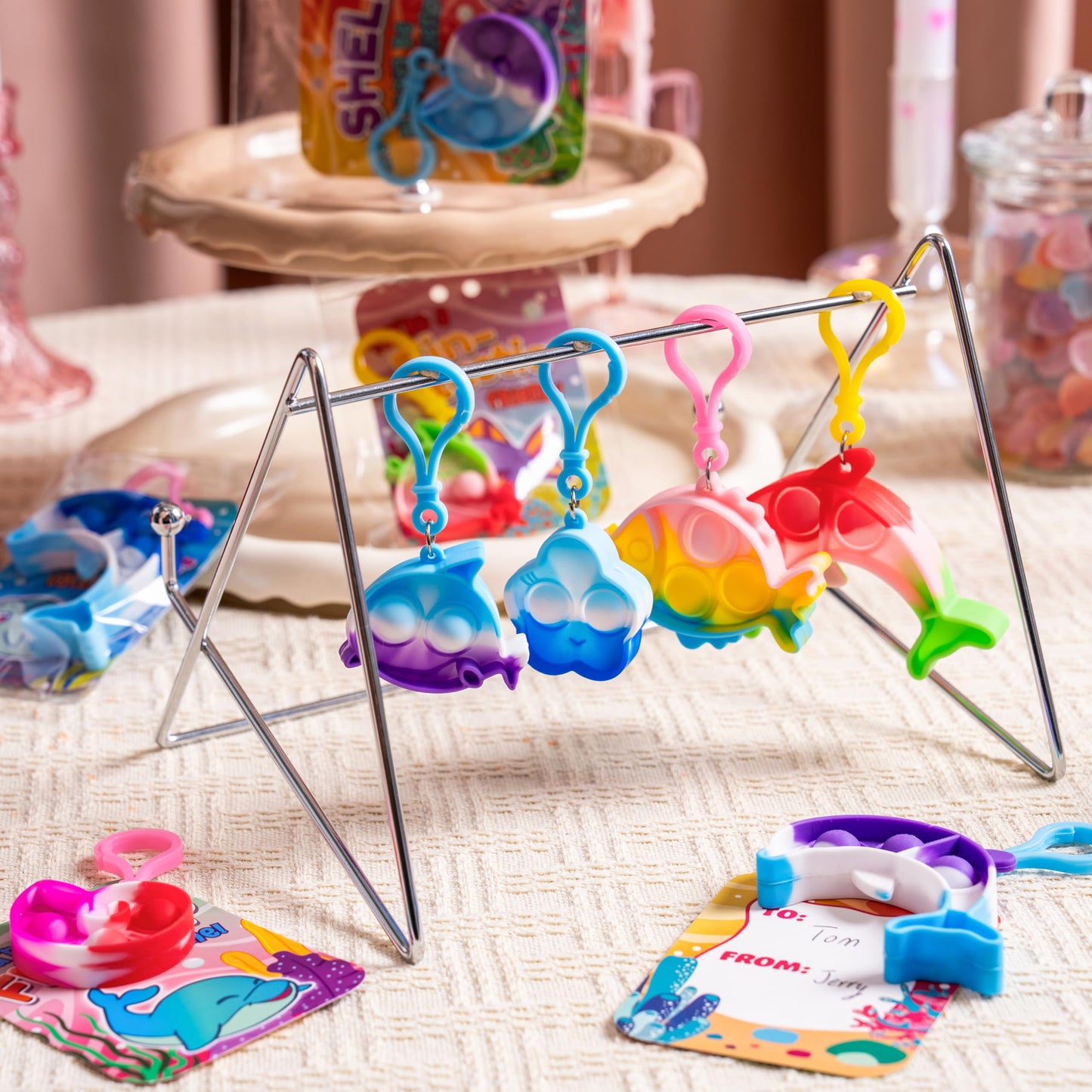 JOYIN 30-Pack Valentine Cards with Sea Animal Bubble Pop Keychains | Classroom Favors