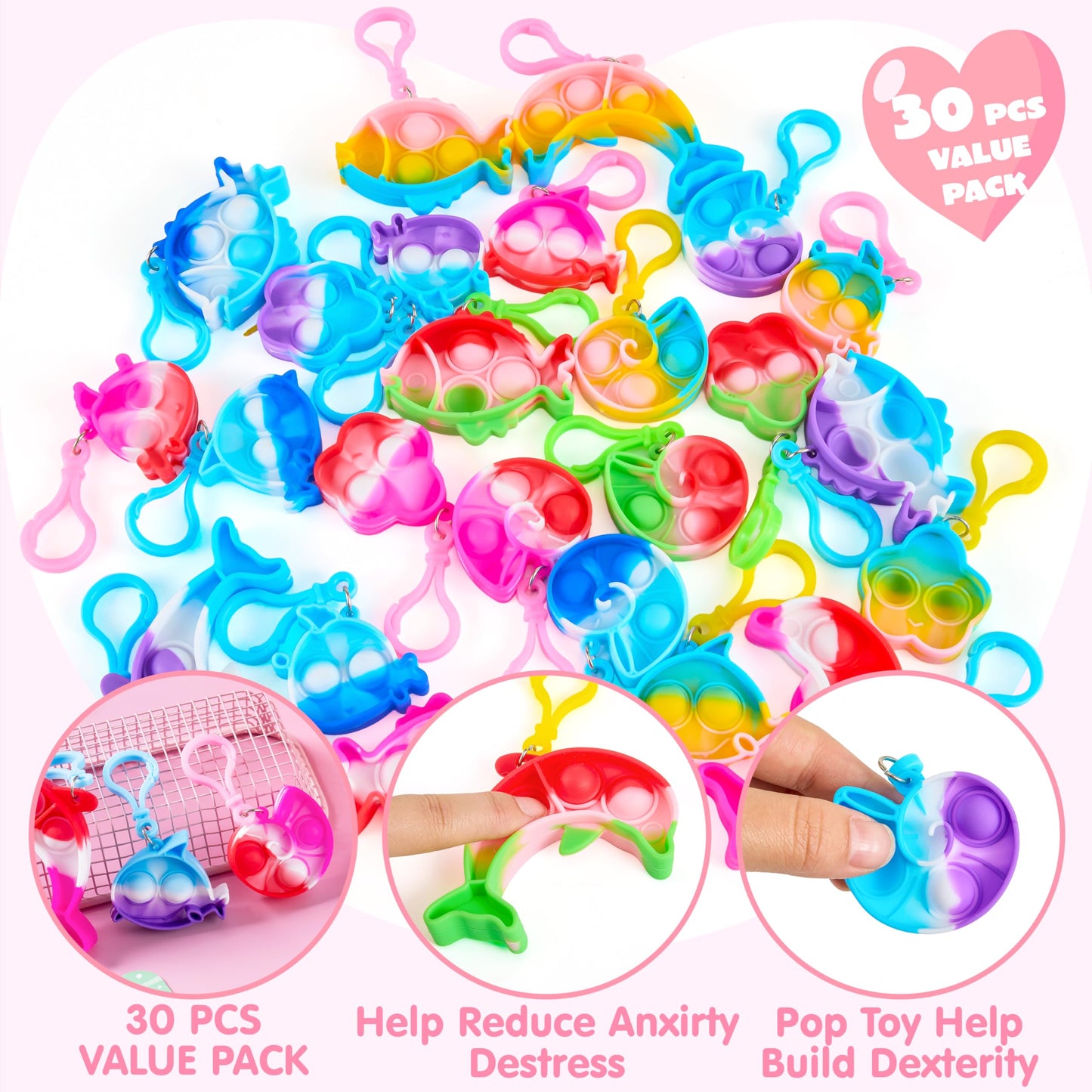 JOYIN 30-Pack Valentine Cards with Sea Animal Bubble Pop Keychains | Classroom Favors