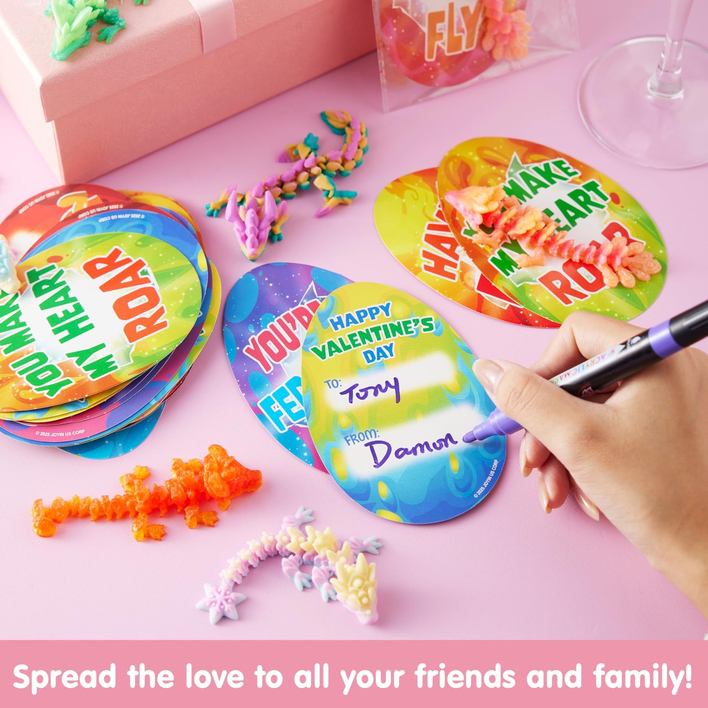 JOYIN 28pc 3D Printed Dragon Fidget Toys with Valentine Cards | Classroom Exchange Gifts