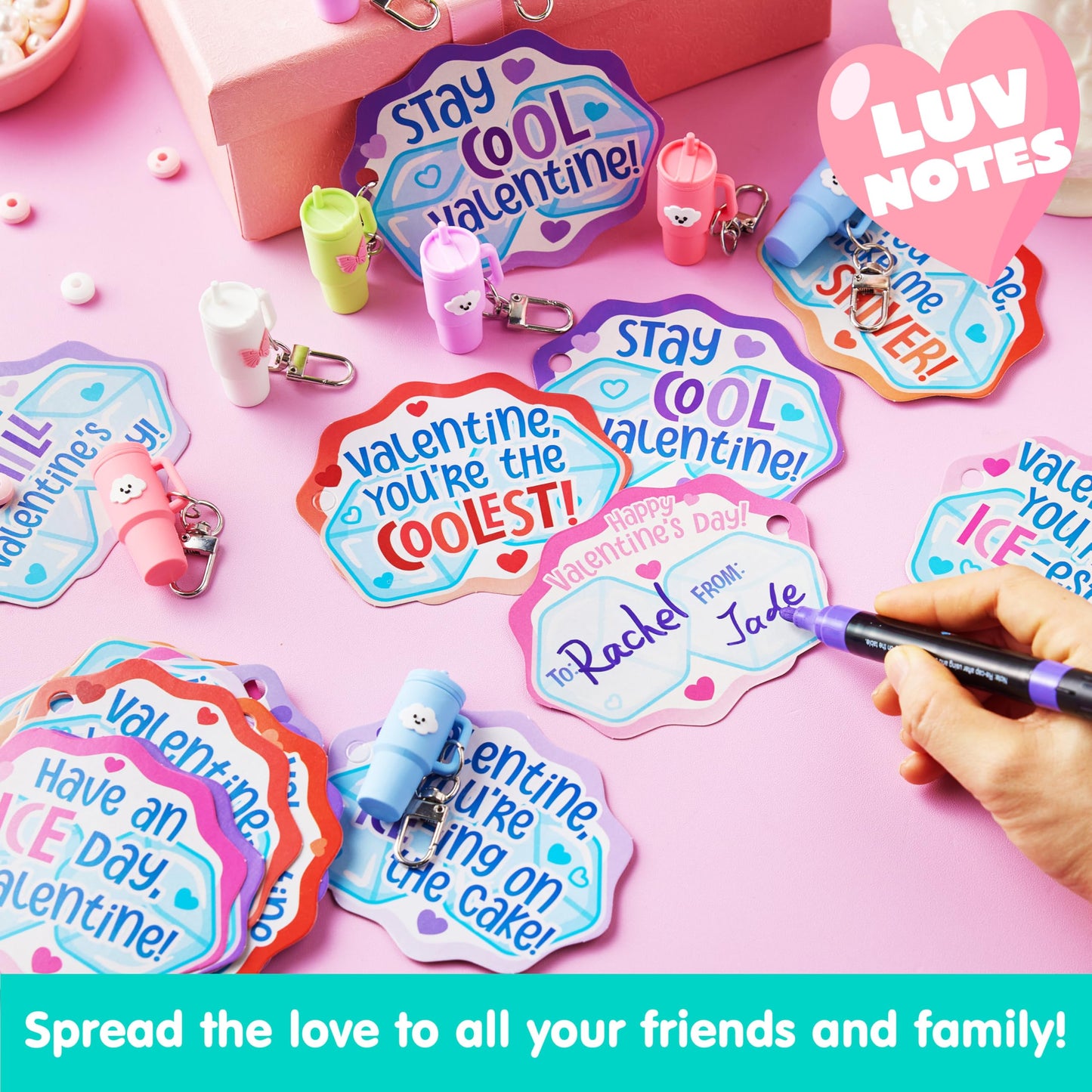 JOYIN 28-Pack Valentines Day Gifts for Kids Classroom — Cute Mini Tumbler Keychains with Cards