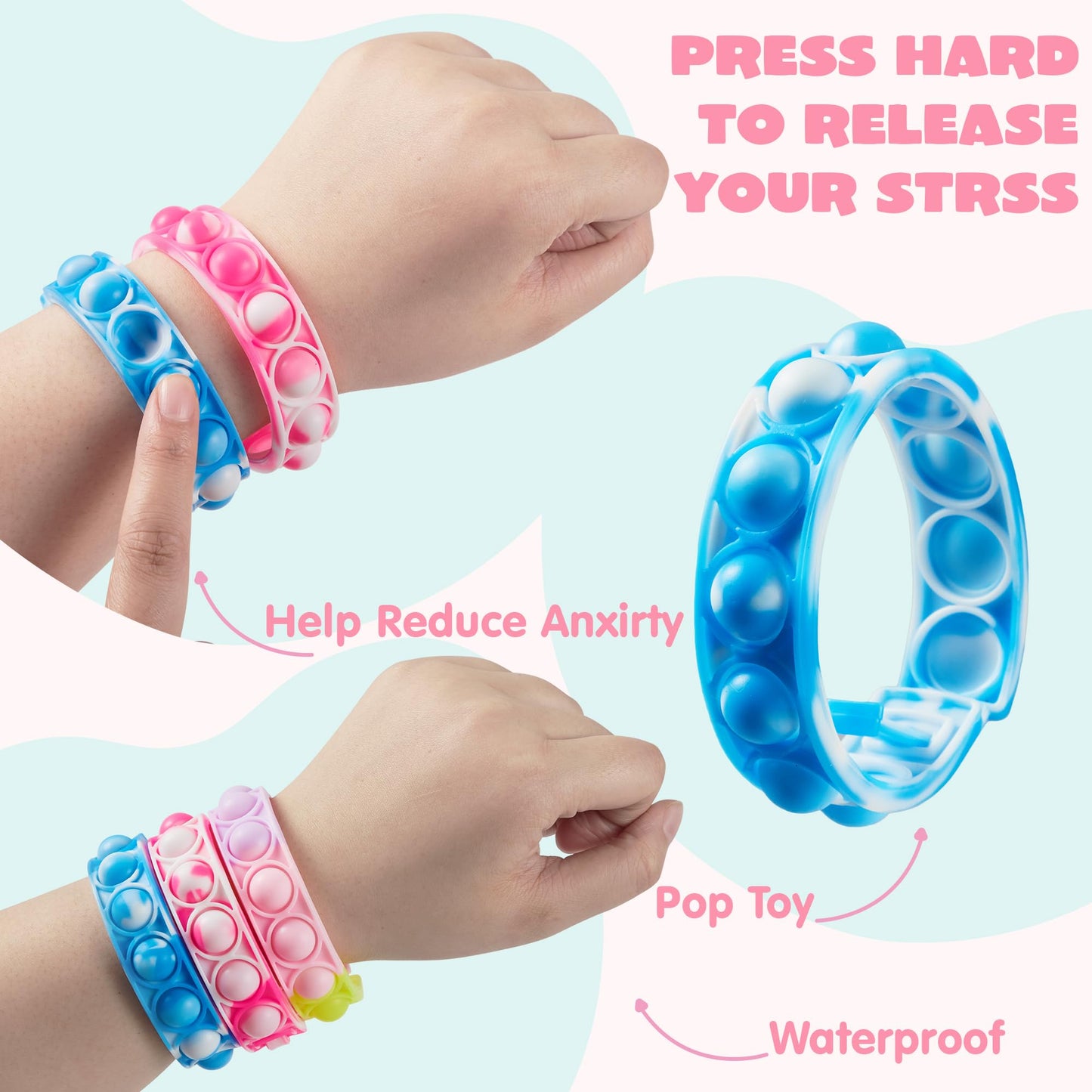 JOYIN 28-Pack Valentine's Gift Cards with Pop Bubble Bracelet – Fidget Wristbands for Kids, Class Prizes