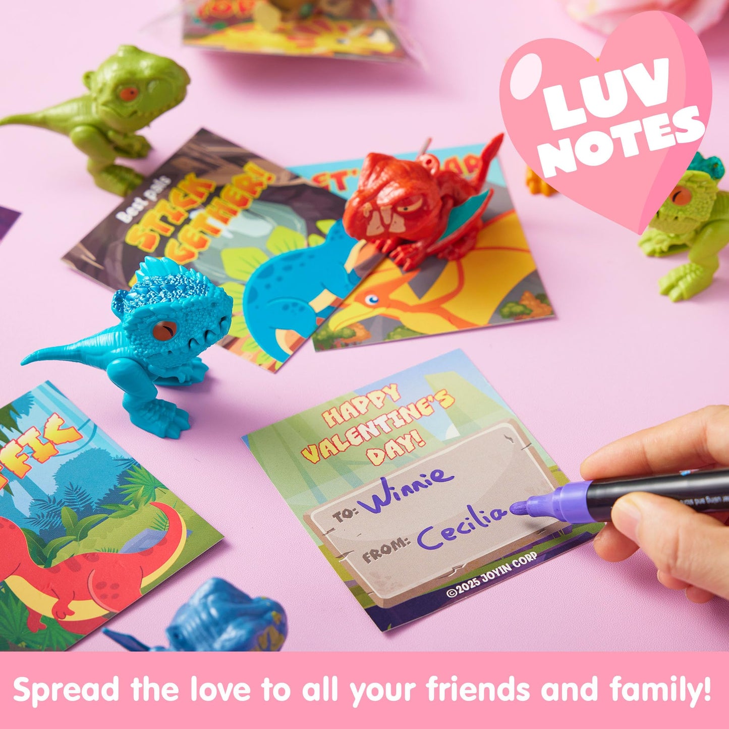 JOYIN 24 Pcs Valentine's Day Cards with Movable Dinosaur Toys – 12 Designs, Classroom Favors