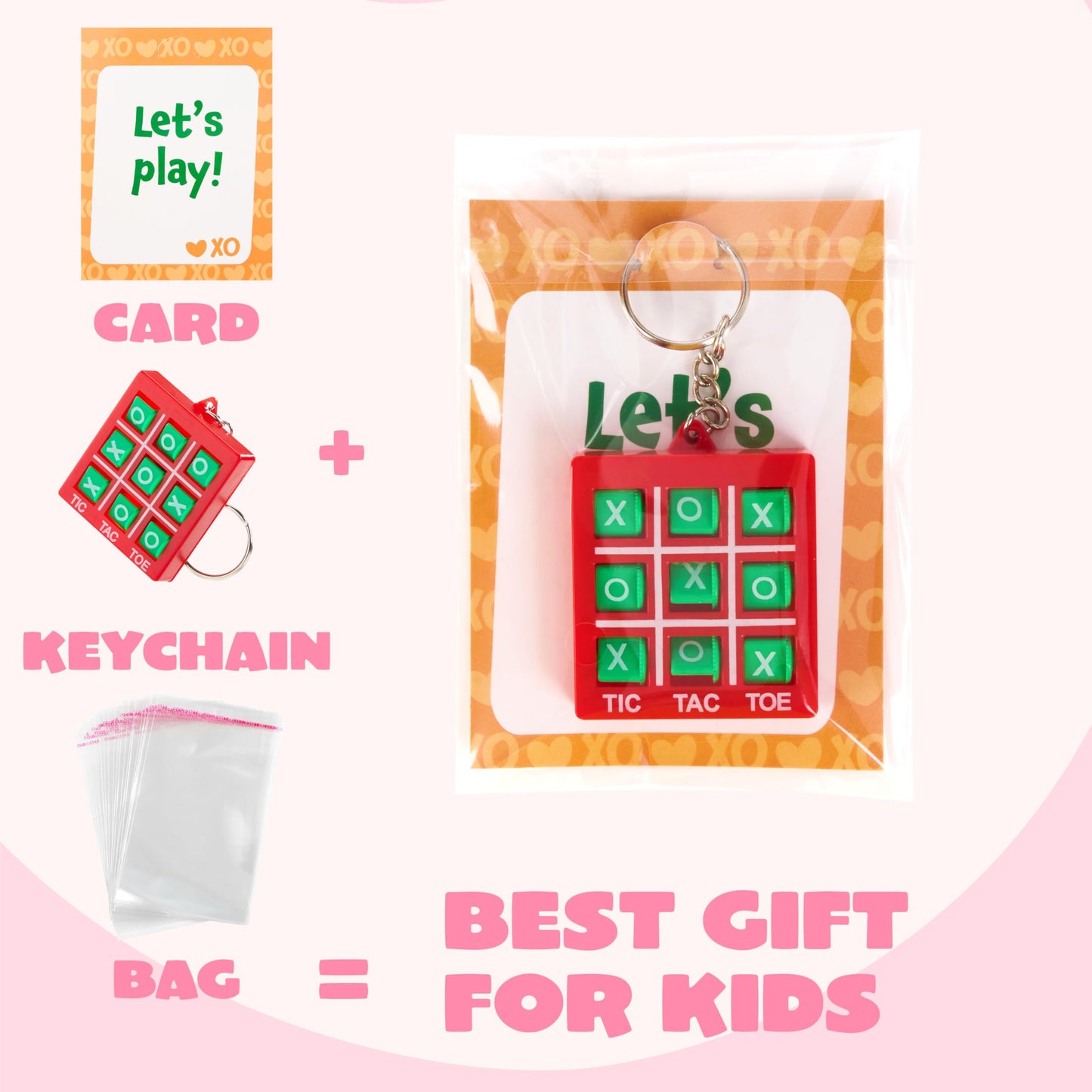JOYIN 28 Pcs Valentine's Day Gift Cards with Tic-Tac-Toe Keychains – Classroom Prizes & Gifts