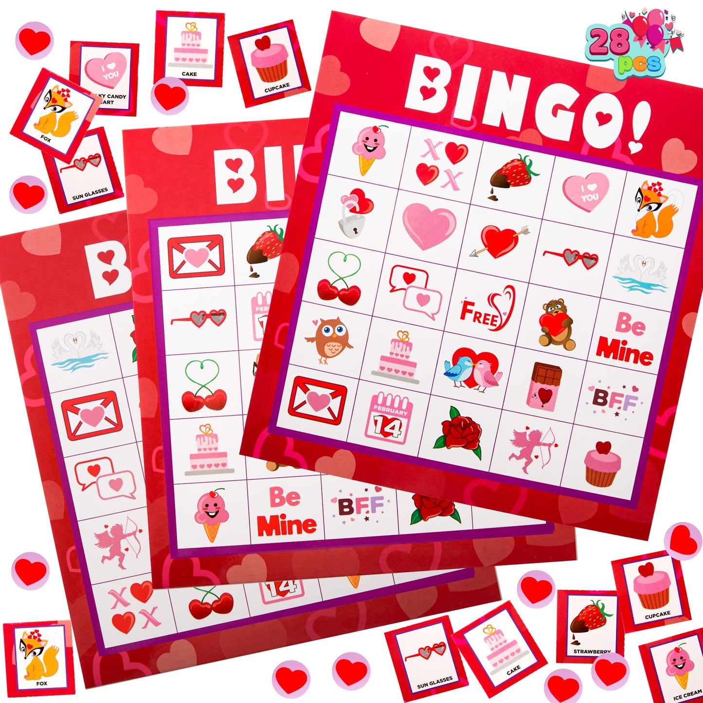 JOYIN Valentines Day Bingo Game Cards (5x5) – 28-Player Set for Kids, Classroom & Family Fun