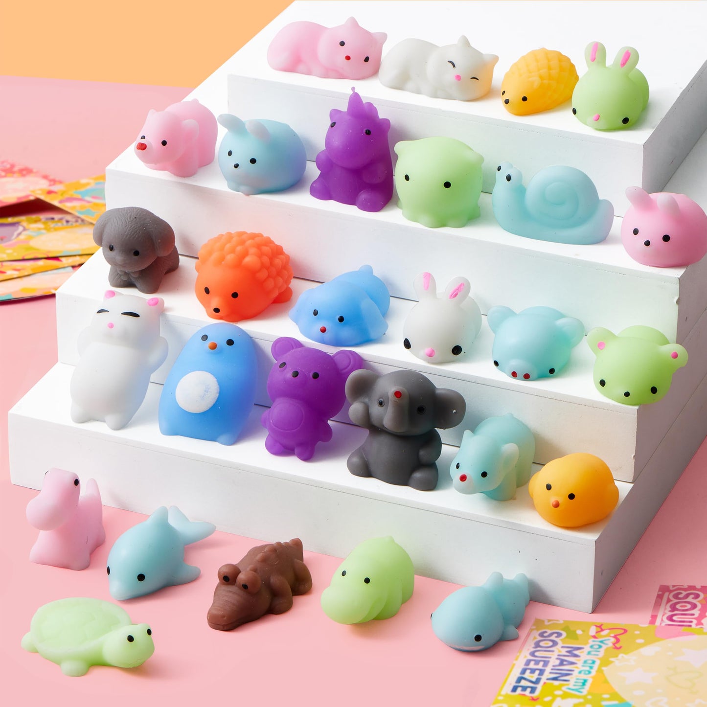 JOYIN 28-Pack Valentines Day Gifts for Kids – Kawaii Mochi Squishy Toys & Card Set