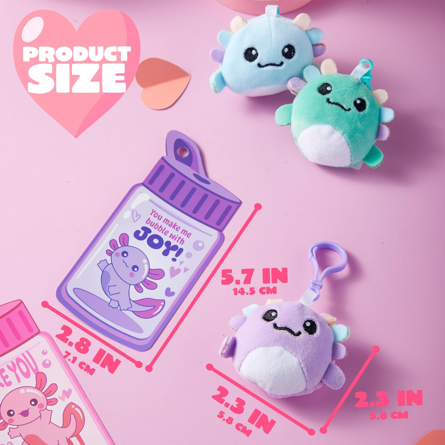 JOYIN 28 Pcs Valentine Axolotl Plush Keychains & Greeting Cards for Classrooms
