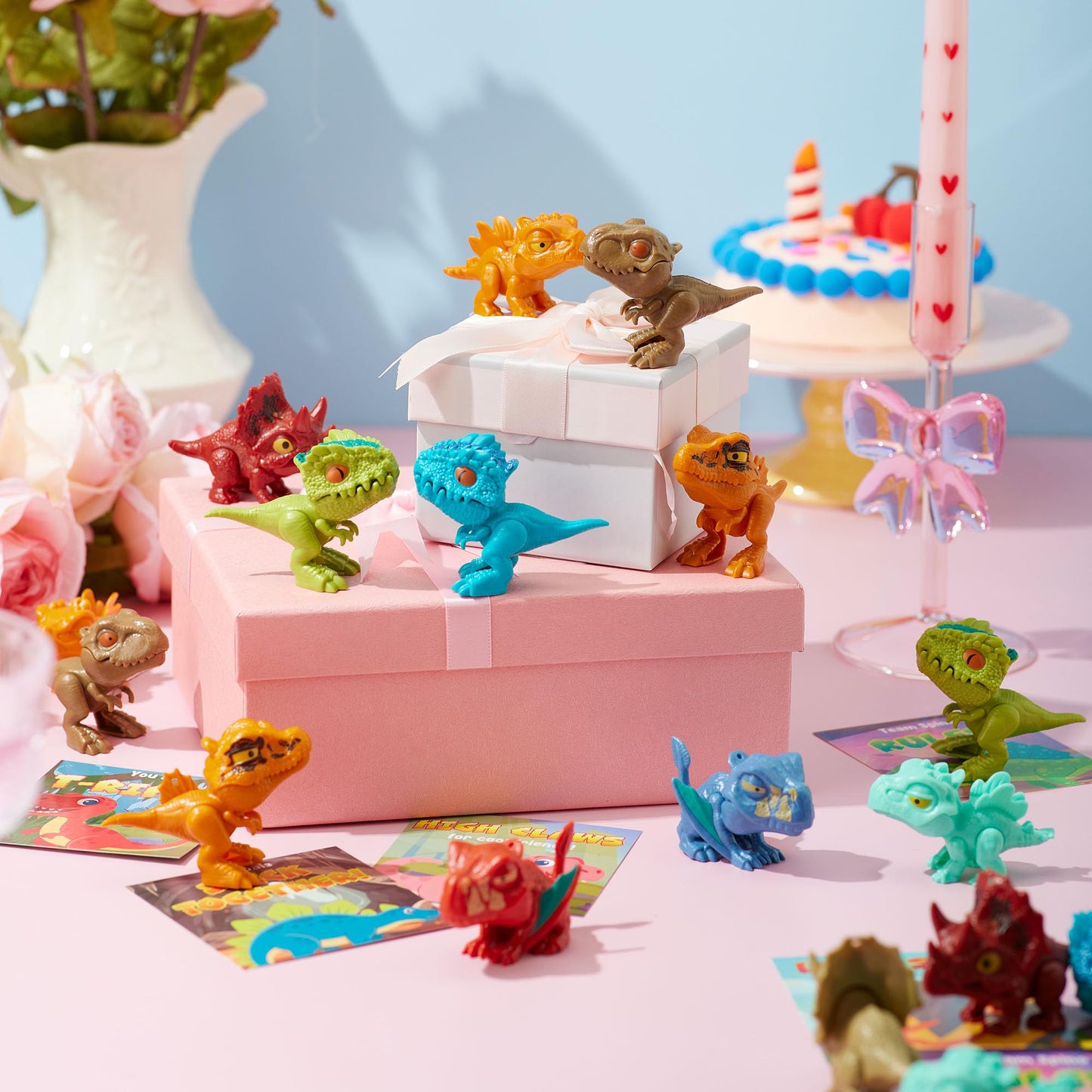 JOYIN 24 Pcs Valentine's Day Cards with Movable Dinosaur Toys – 12 Designs, Classroom Favors