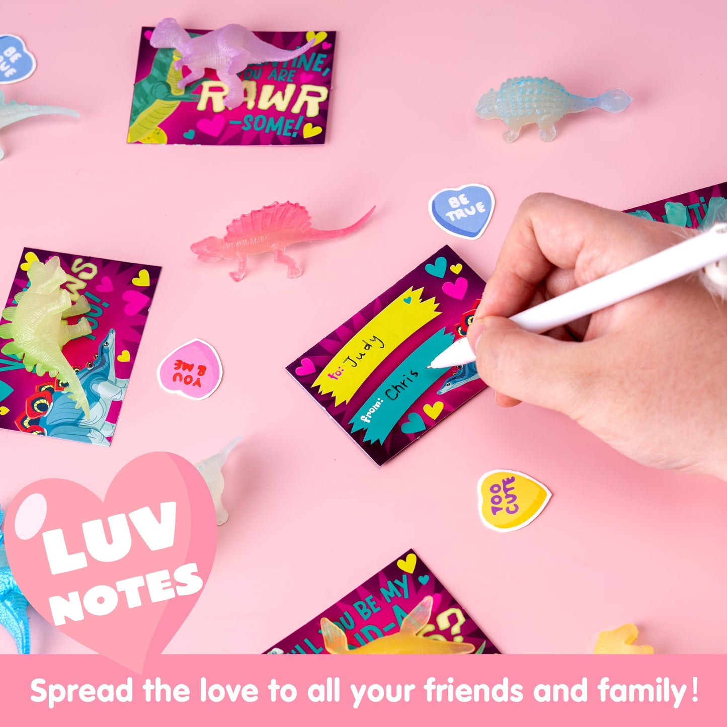 JOYIN 28 Packs Valentines Dinosaur Toys Glow in the Dark with Greeting Cards — Party Favors and Classroom Prizes