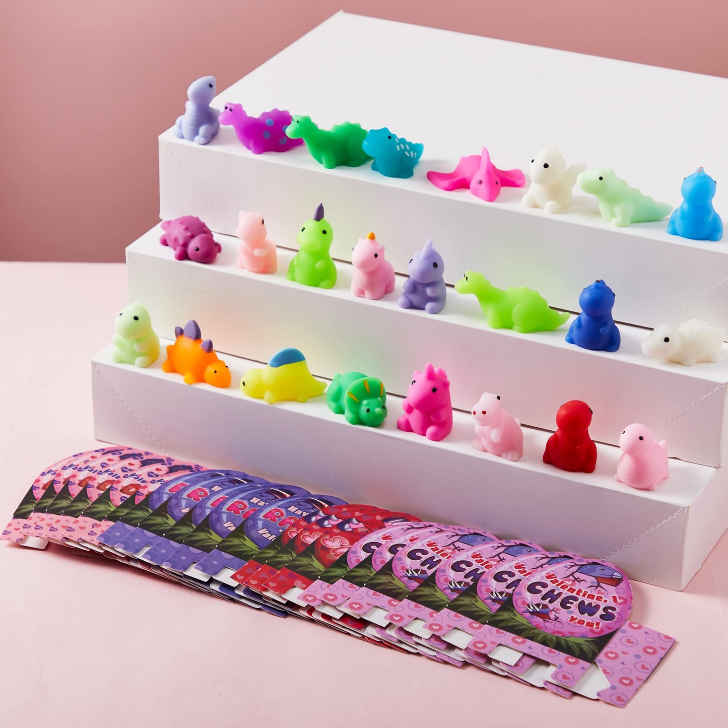 JOYIN 28-Pack Valentines Day Dinosaur Mochi Squishy Toys - Classroom Gifts & Party Favors