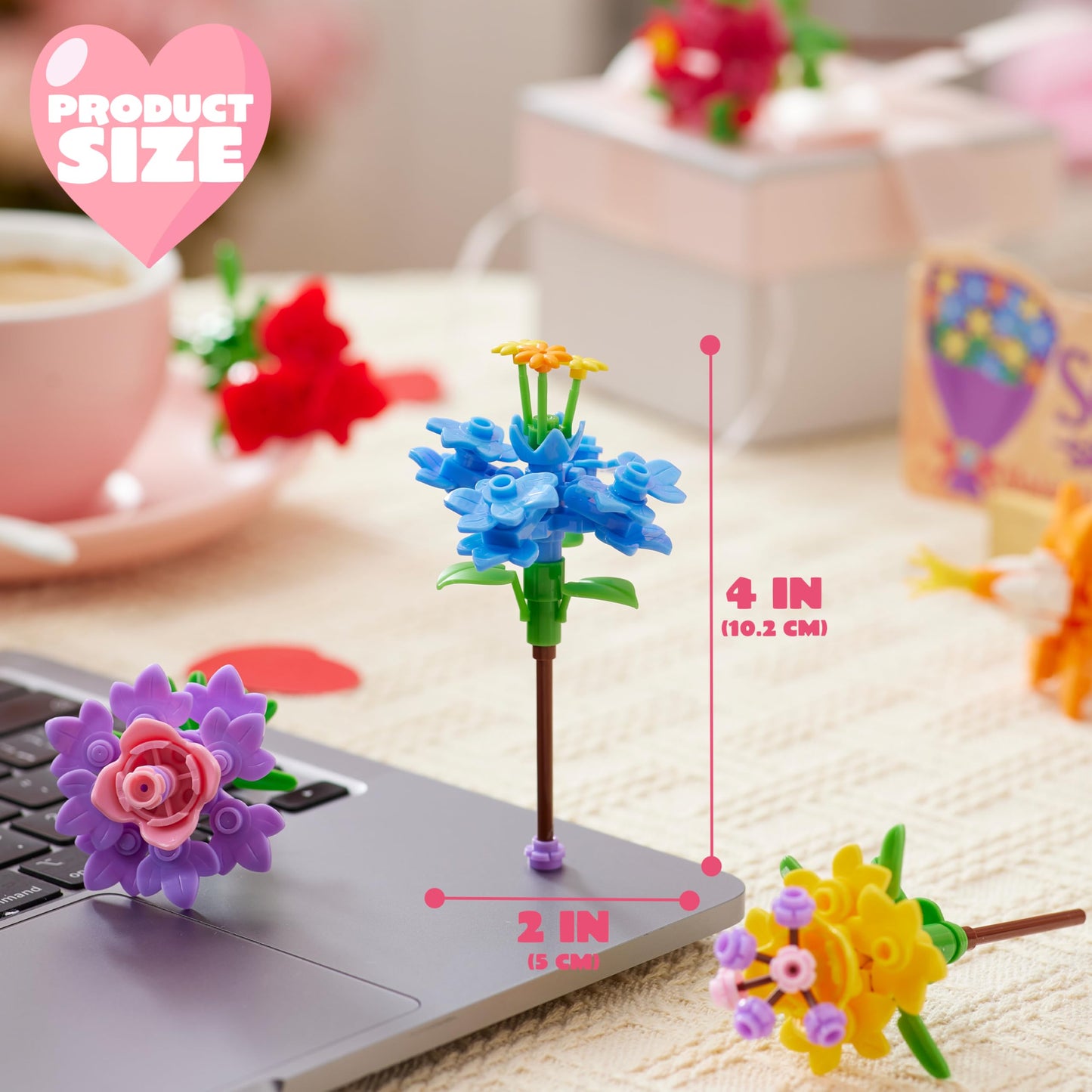 JOYIN 24 Pcs Valentine’s Day Flower Bouquet Building Blocks with Cards – 6 Designs & 24 Tags