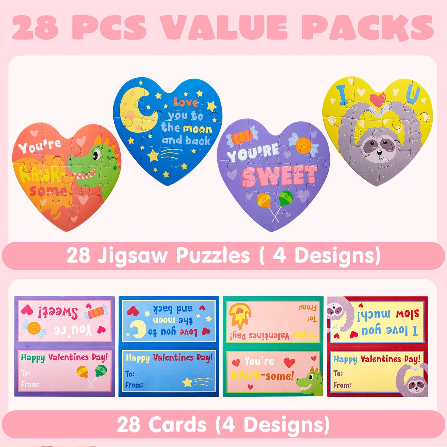 JOYIN 28-Pack Valentine’s Gift Cards with Heart Puzzles – Classroom Prizes & Party Favors