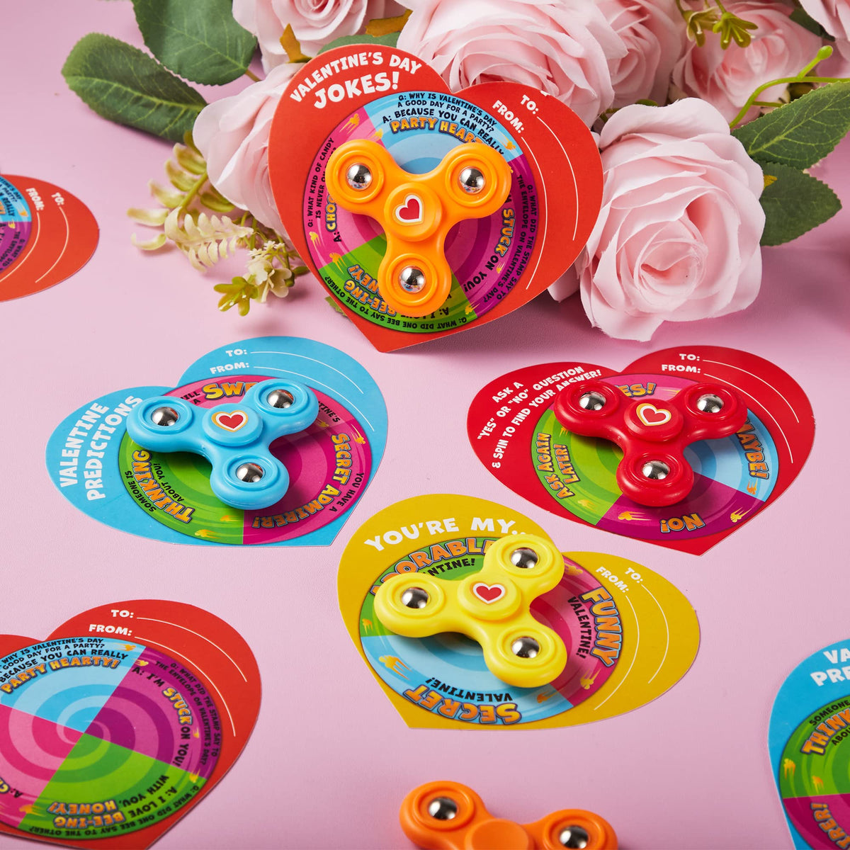 JOYIN 28 PCS Valentine Gift Cards with Fidget Spinner – Party Favors