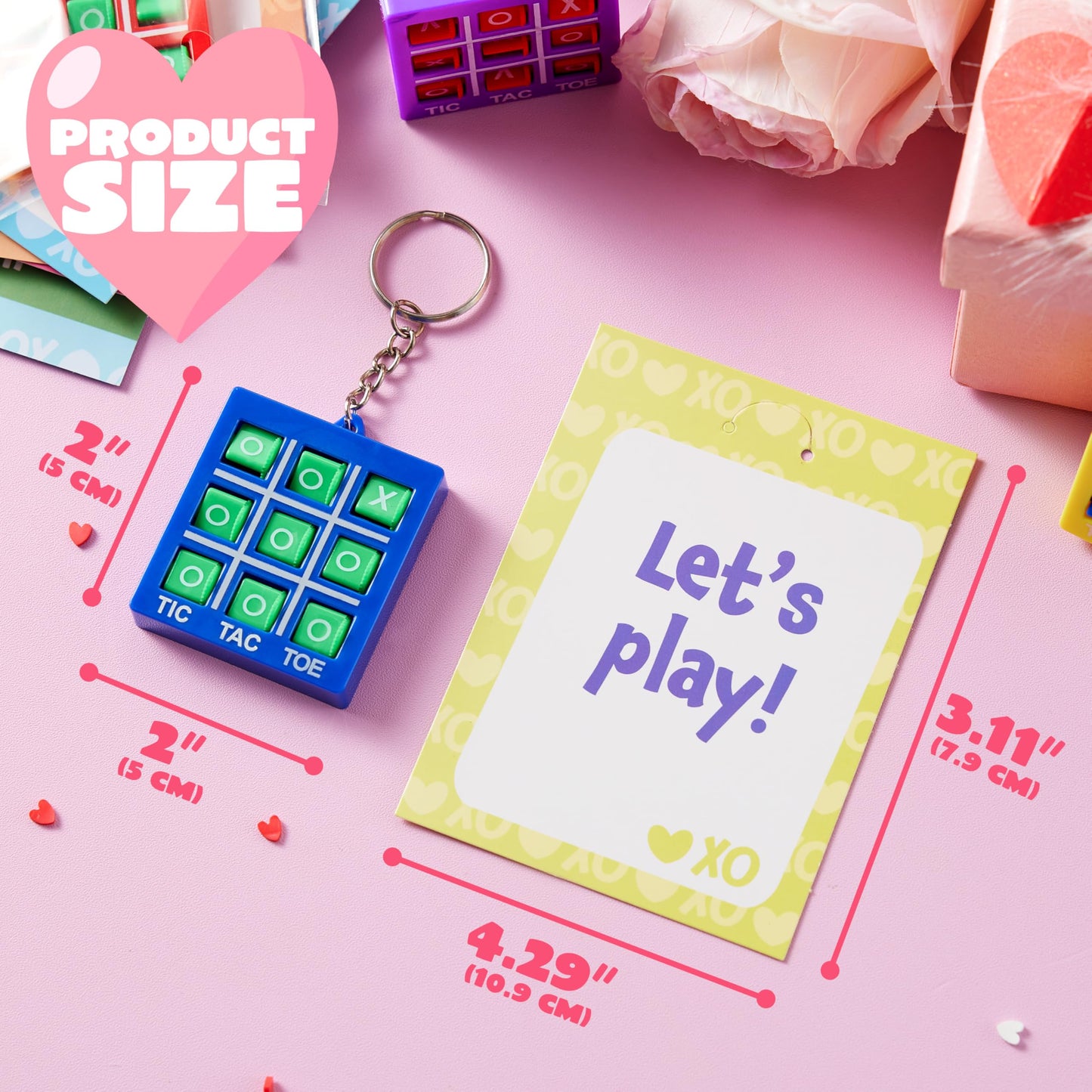 JOYIN 28 Pcs Valentine's Day Gift Cards with Tic-Tac-Toe Keychains – Classroom Prizes & Gifts