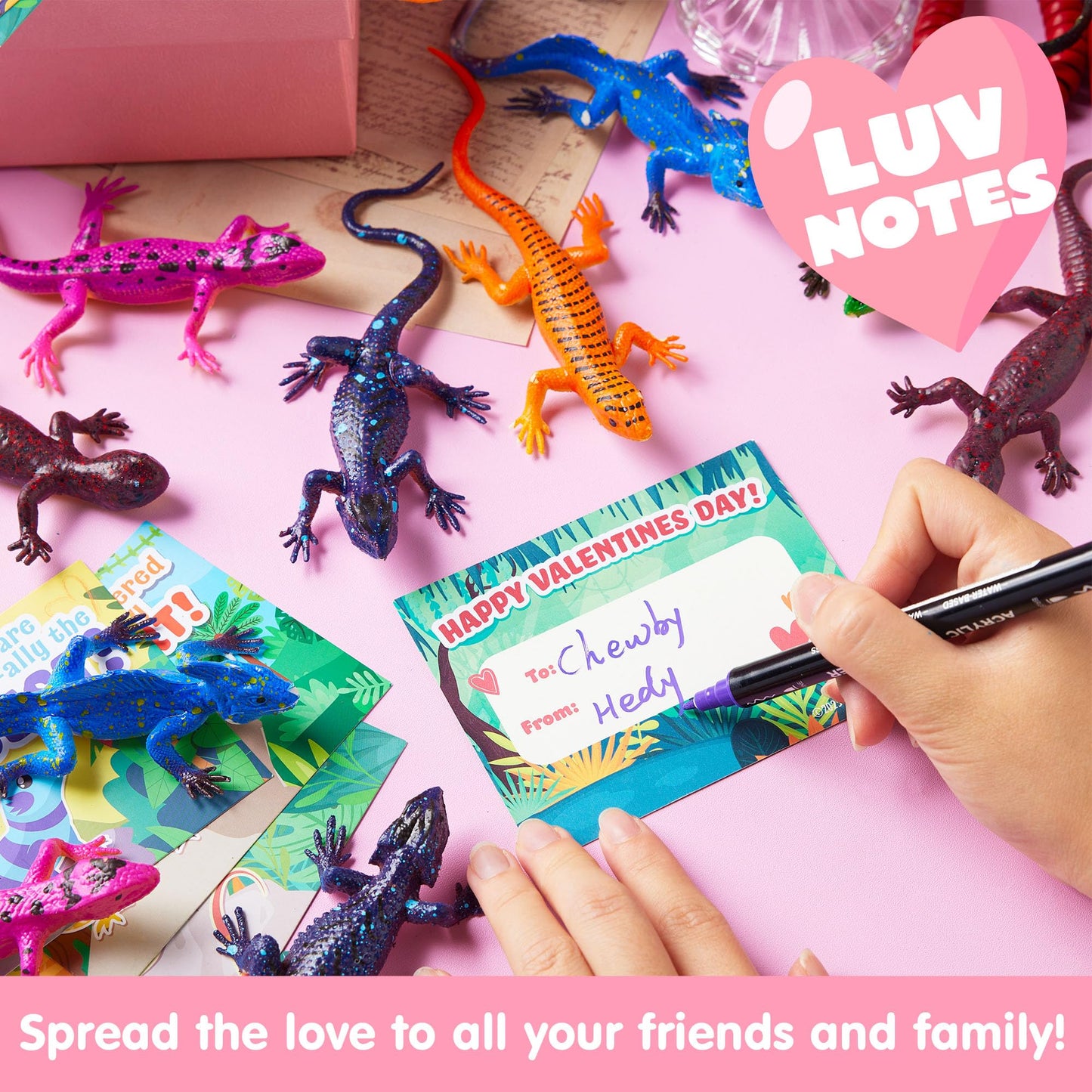 JOYIN 24 Pcs Valentine’s Day Gift Cards with Color-Changing Lizard Toys – Classroom Party Favors