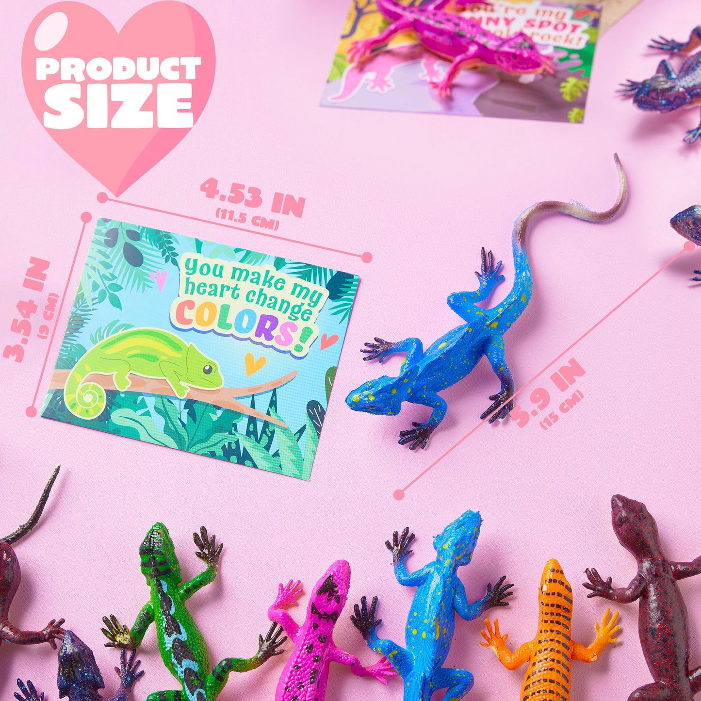 JOYIN 24 Pcs Valentine’s Day Gift Cards with Color-Changing Lizard Toys – Classroom Party Favors