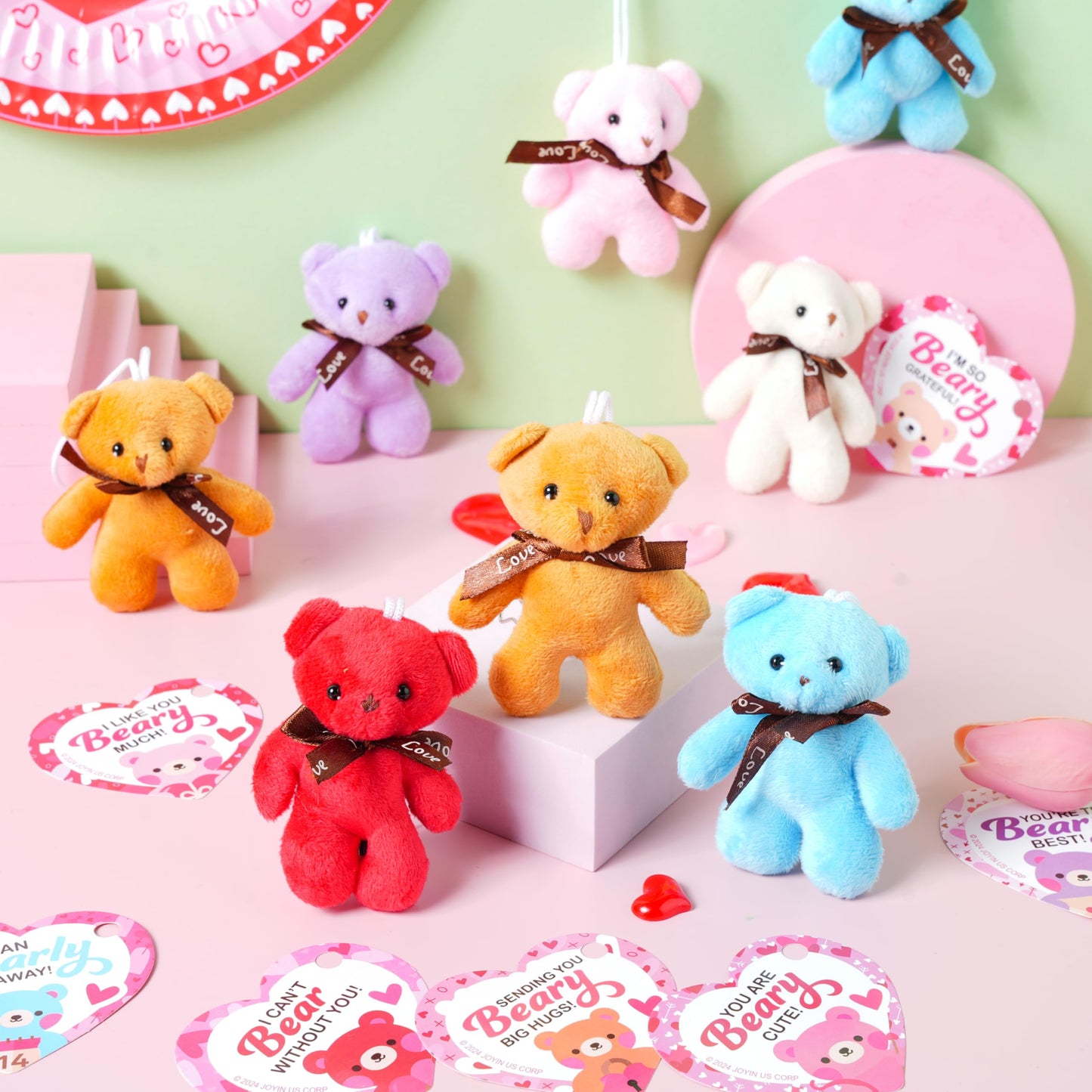 JOYIN 28-Pack Valentines Mini Plush with Heart Cards – Classroom Gifts & Party Favors