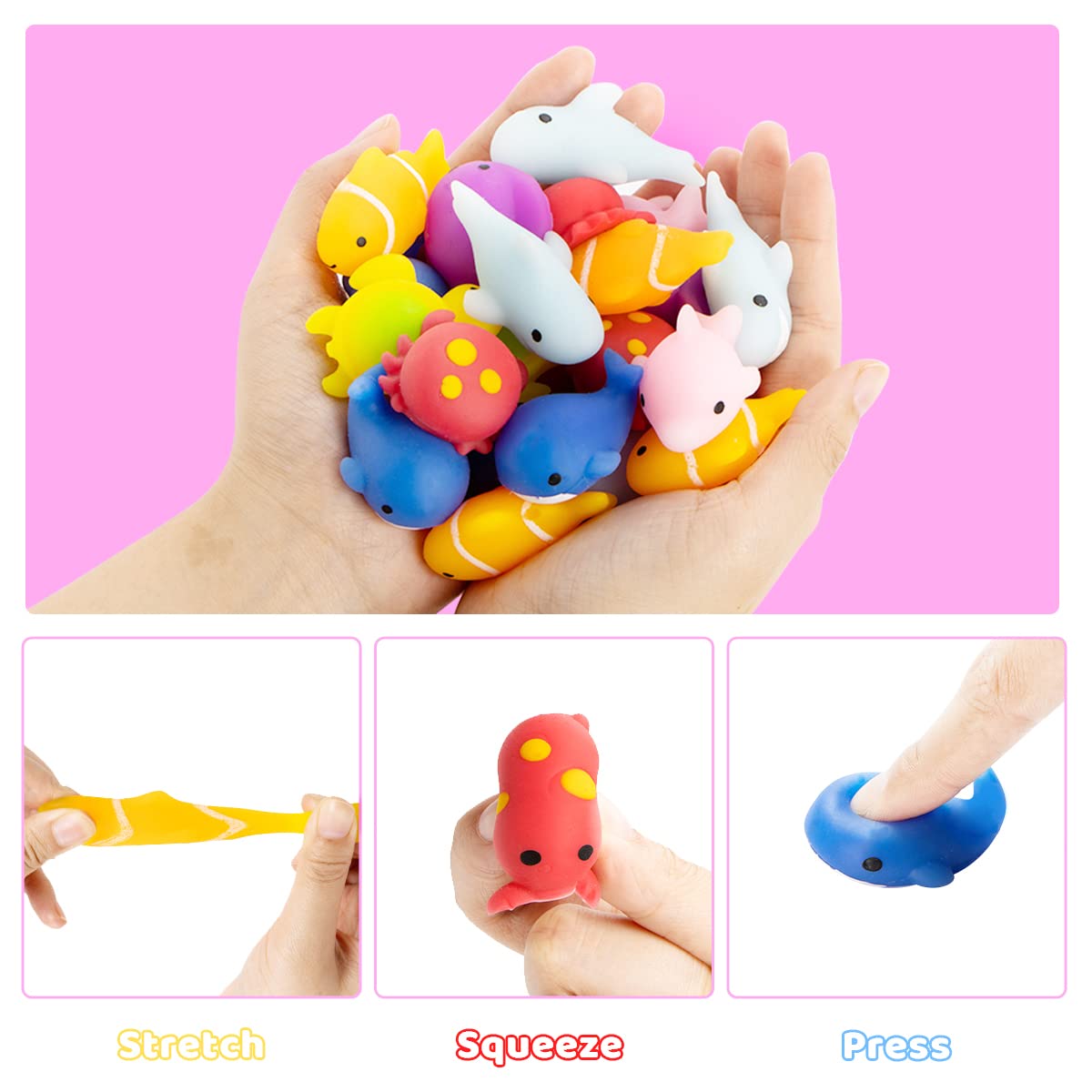 JOYIN 28Pcs Valentines Gift Cards with Mochi Squishy Toys | Kawaii Sea Animals