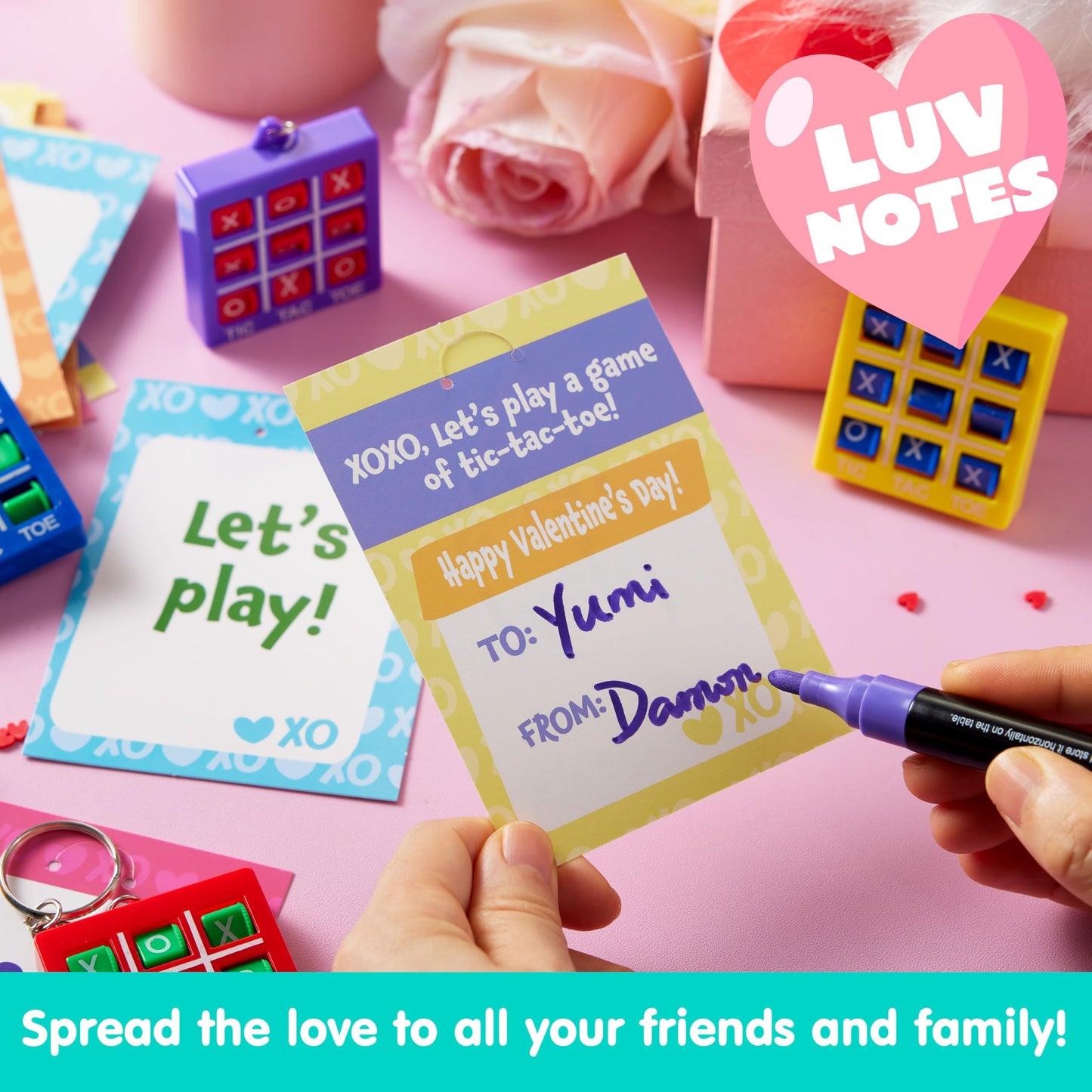 JOYIN 28 Pcs Valentine's Day Gift Cards with Tic-Tac-Toe Keychains – Classroom Prizes & Gifts