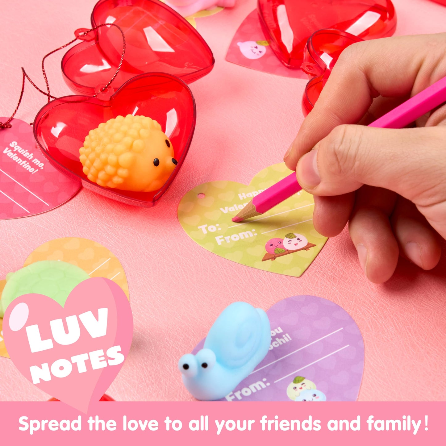 JOYIN 28-Piece Valentine Mochi Squishy Toys with Heart Shells & Cards