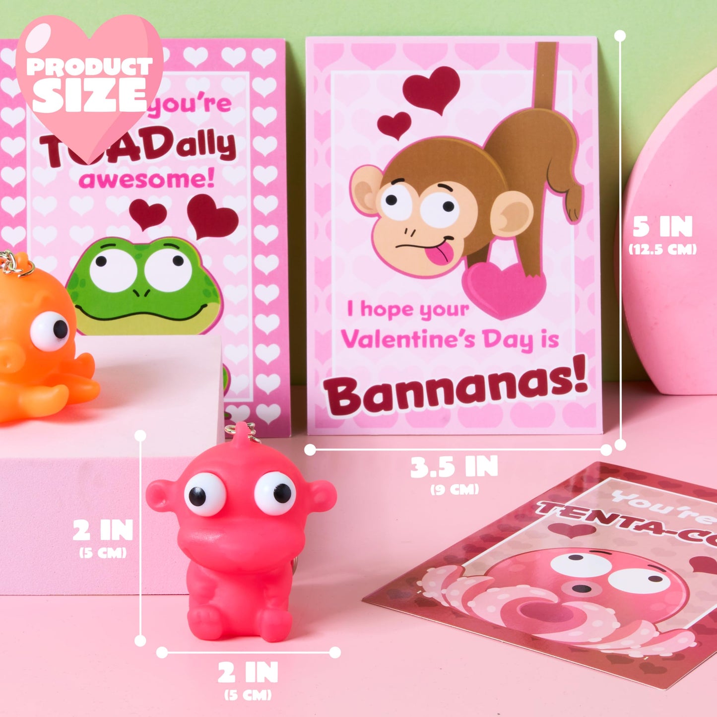 JOYIN 28 Pink Valentines Cards with Animal Popping Eyes Keychains – Gifts & Favors