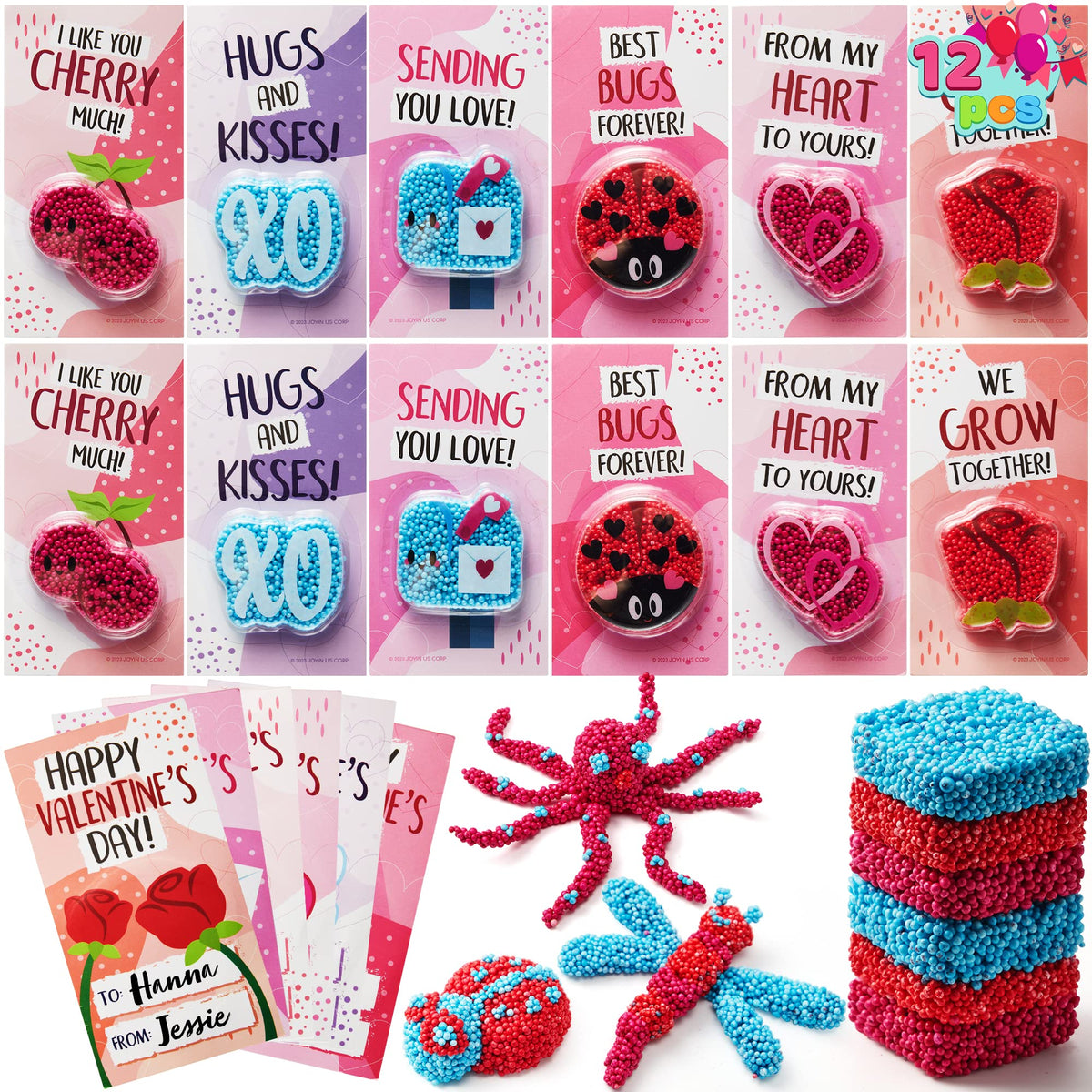 JOYIN 12-Pack Valentines Gift Cards with Foam Clay Beads – Classroom Gift Exchange Kit