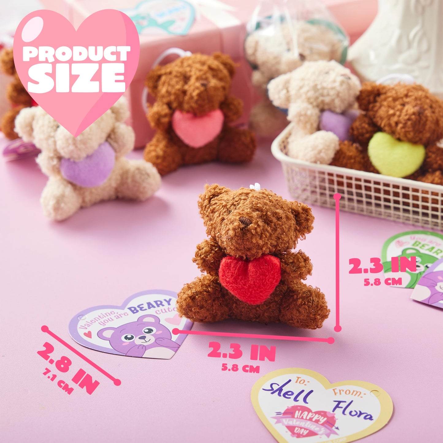 JOYIN 24 Pcs Valentine Bears with Hearts & Cards – Plush Toys for Kids