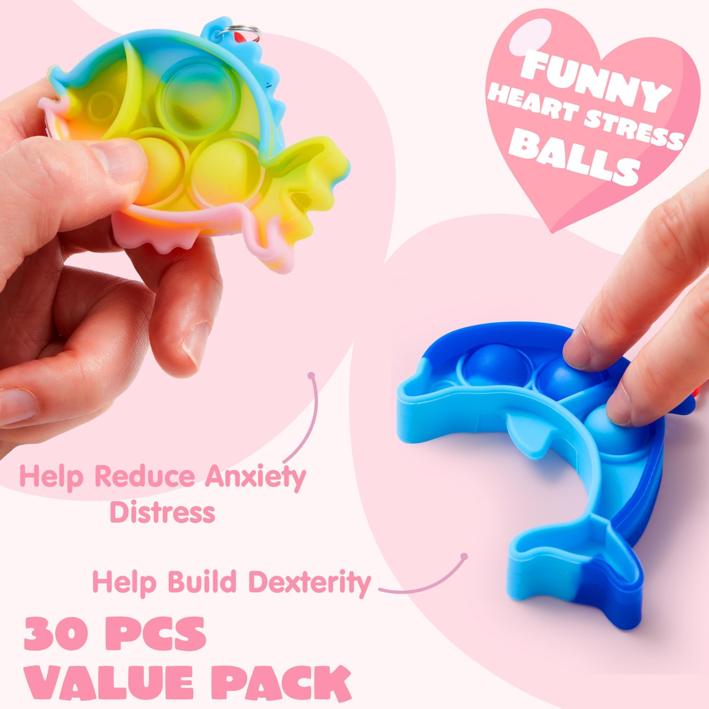 JOYIN 30-Pack Valentine Cards with Sea Animal Bubble Pop Keychains | Classroom Favors
