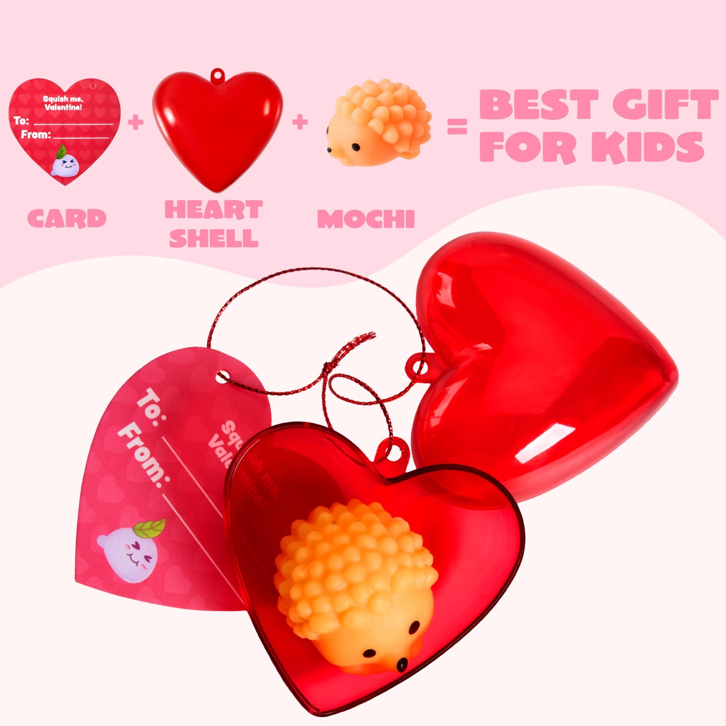 JOYIN 28-Piece Valentine Mochi Squishy Toys with Heart Shells & Cards