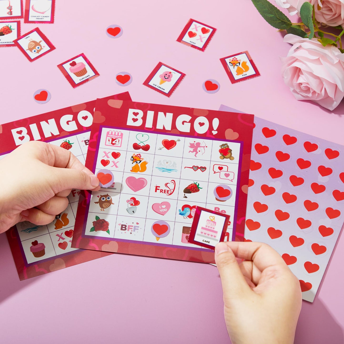 JOYIN Valentines Day Bingo Game Cards (5x5) – 28-Player Set for Kids, Classroom & Family Fun